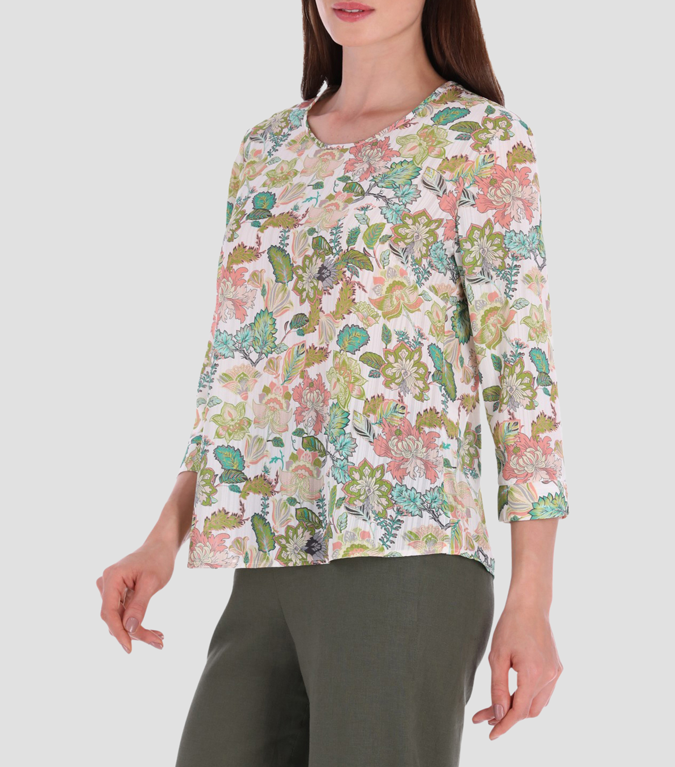 Blusa con flores manga 3/4 Mujer