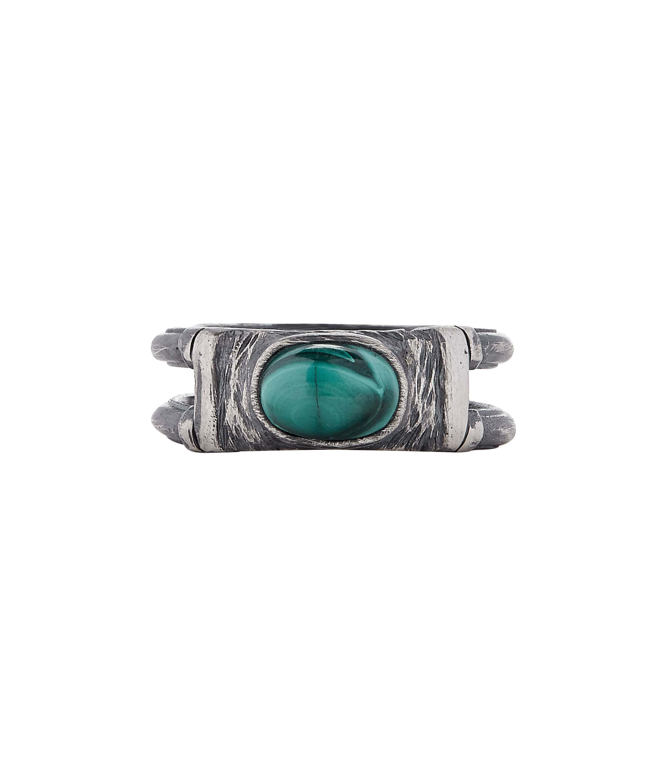 Anillo en plata .925 de banda y piedra verde Hombre Talla 27