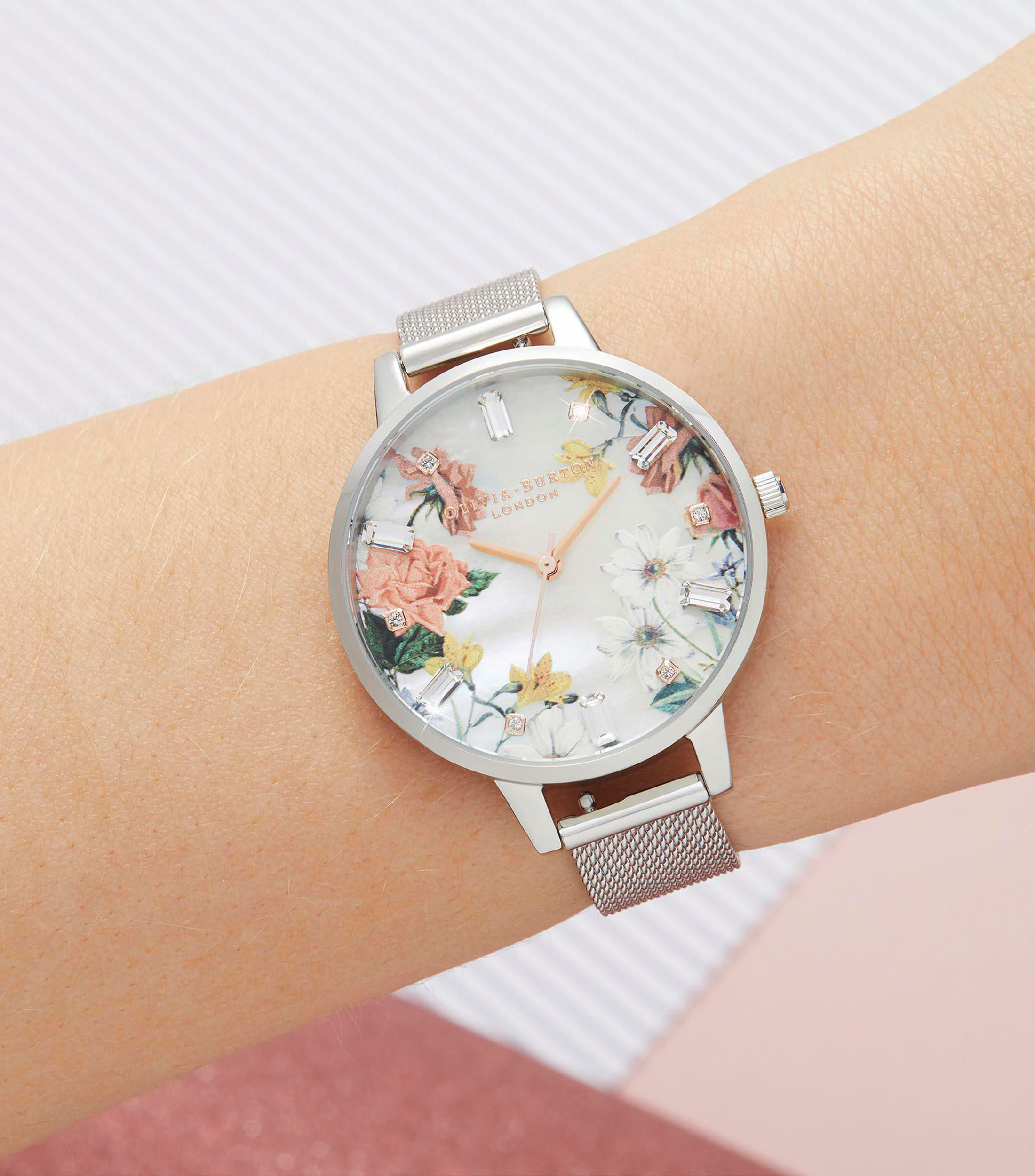 Reloj para Mujer Sparkle Floral Clásico Plateado