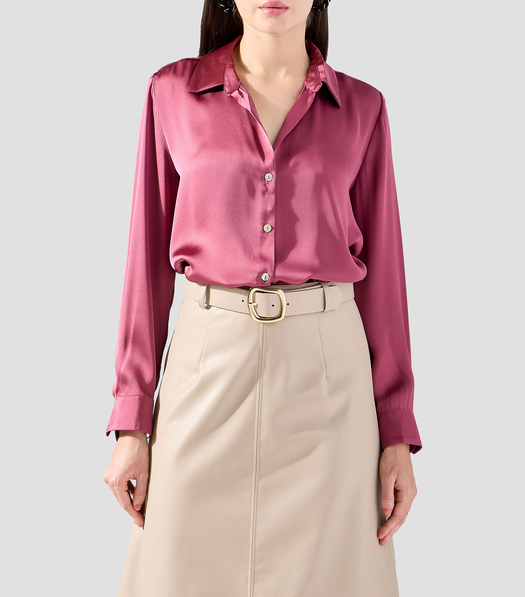 Blusa lisa manga larga Mujer