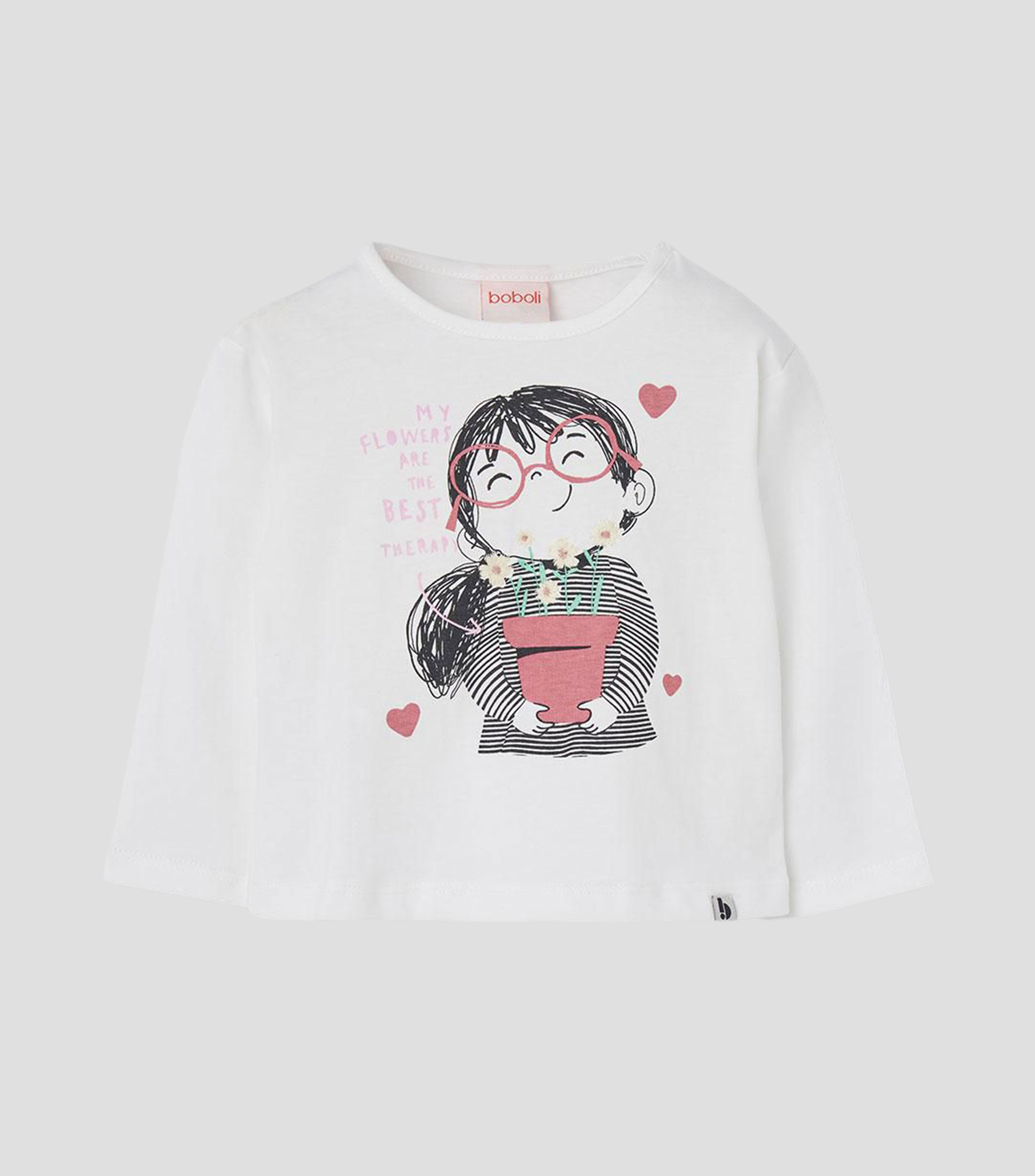 Playera cuello redondo manga larga estampada Niña