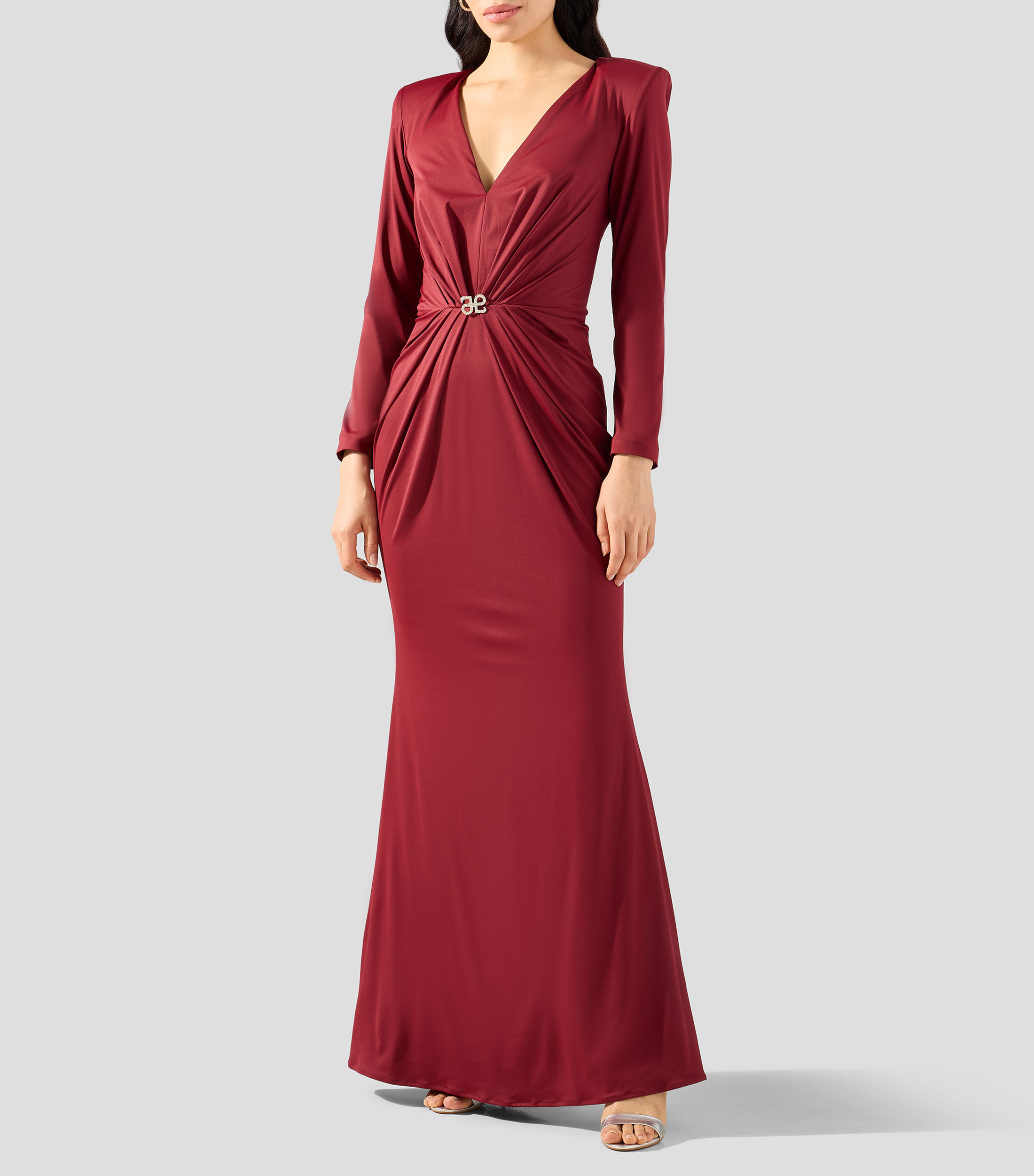 Vestido de fiesta largo manga larga liso Mujer