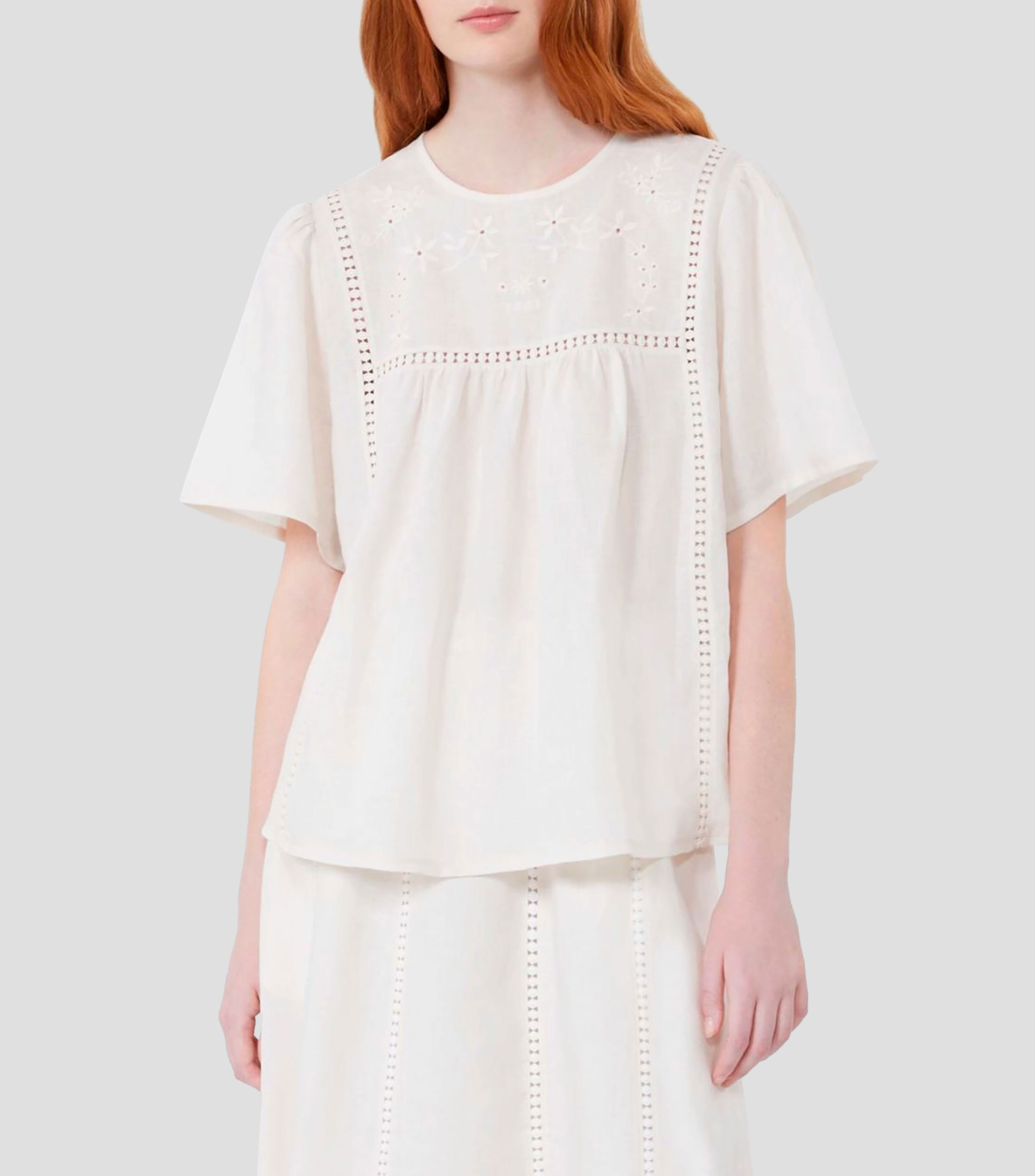 Blusa bordado sólido manga corta Mujer