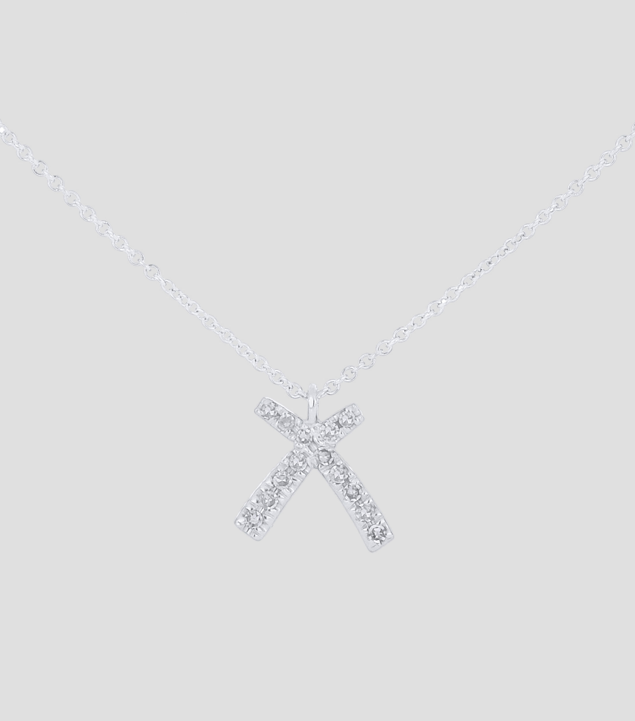 Collar en oro blanco de 14 Kts con diamantes Letra "X" Mujer