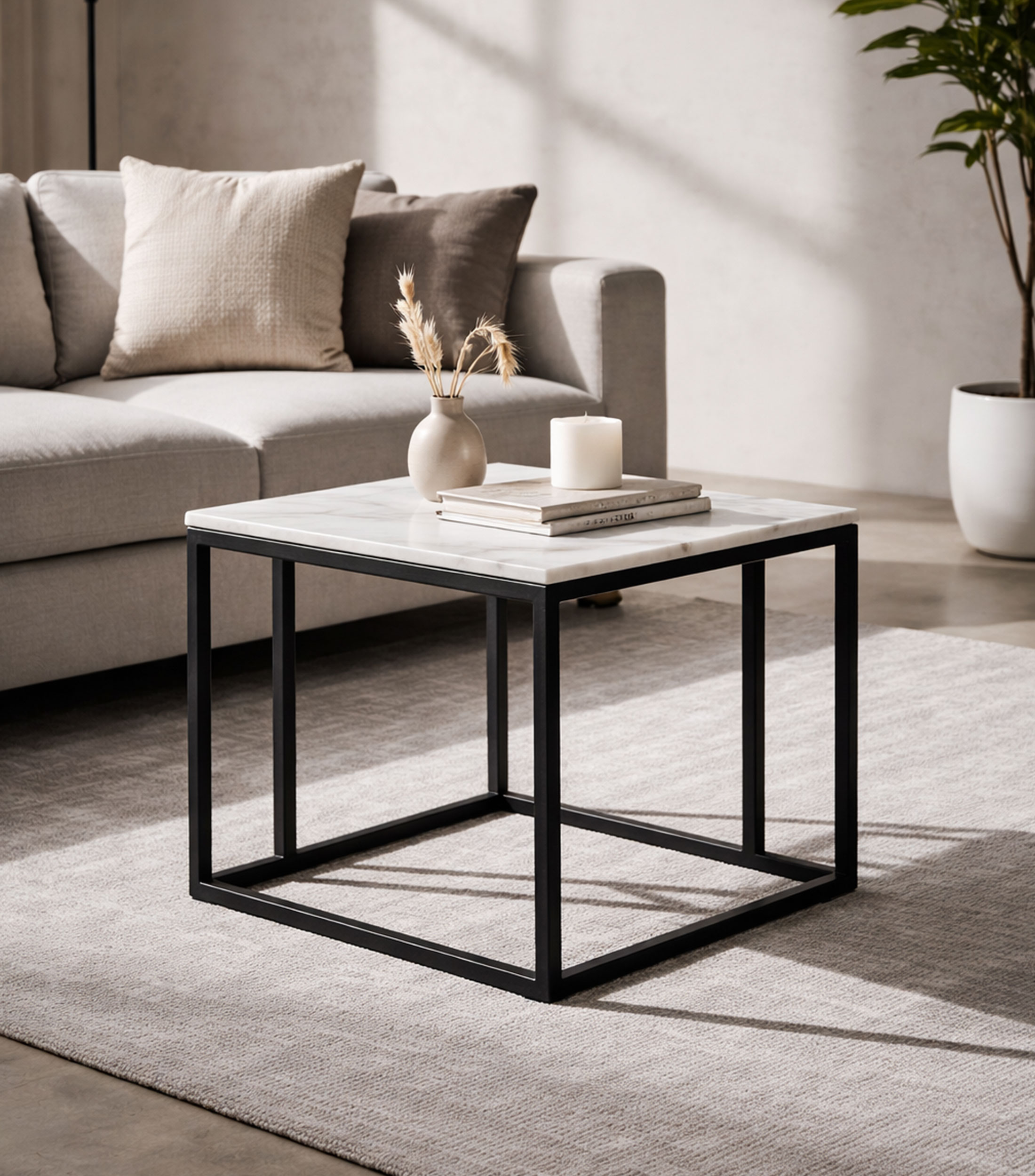 Mesa lateral Nomand en mármol y metal gris