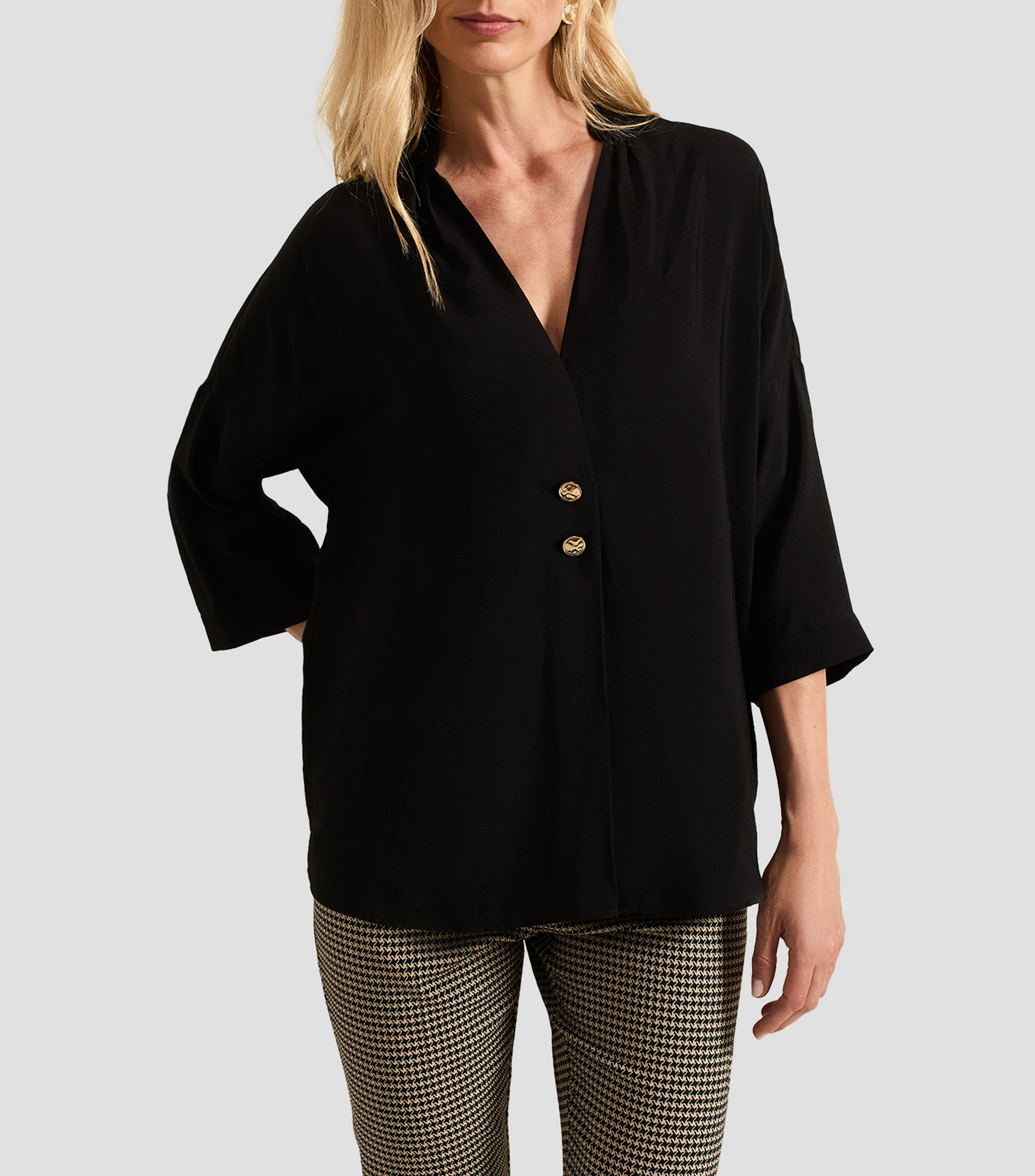 Blusa lisa manga 3,4 Mujer