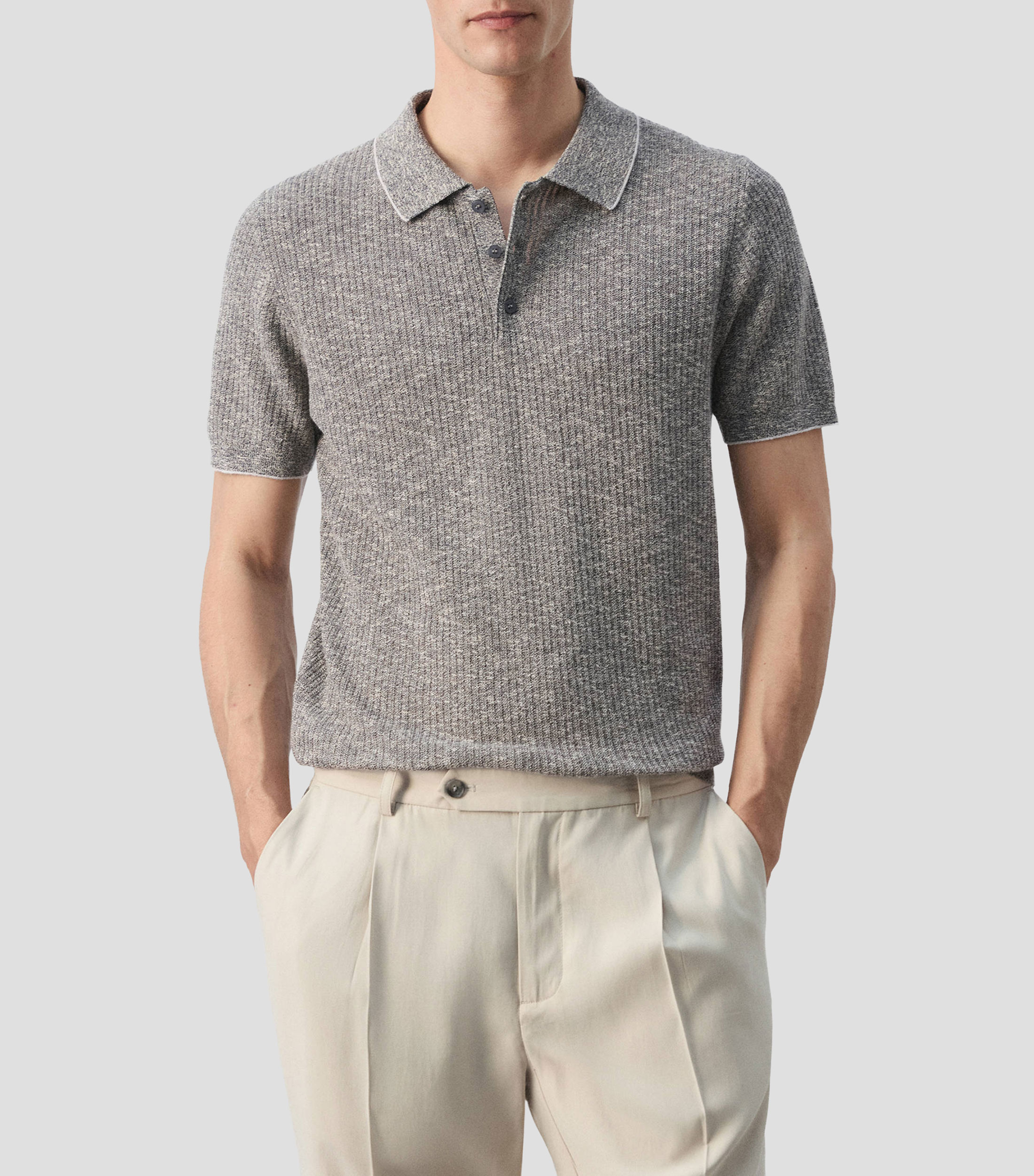 Playera tipo polo manga corta jaspeada Hombre