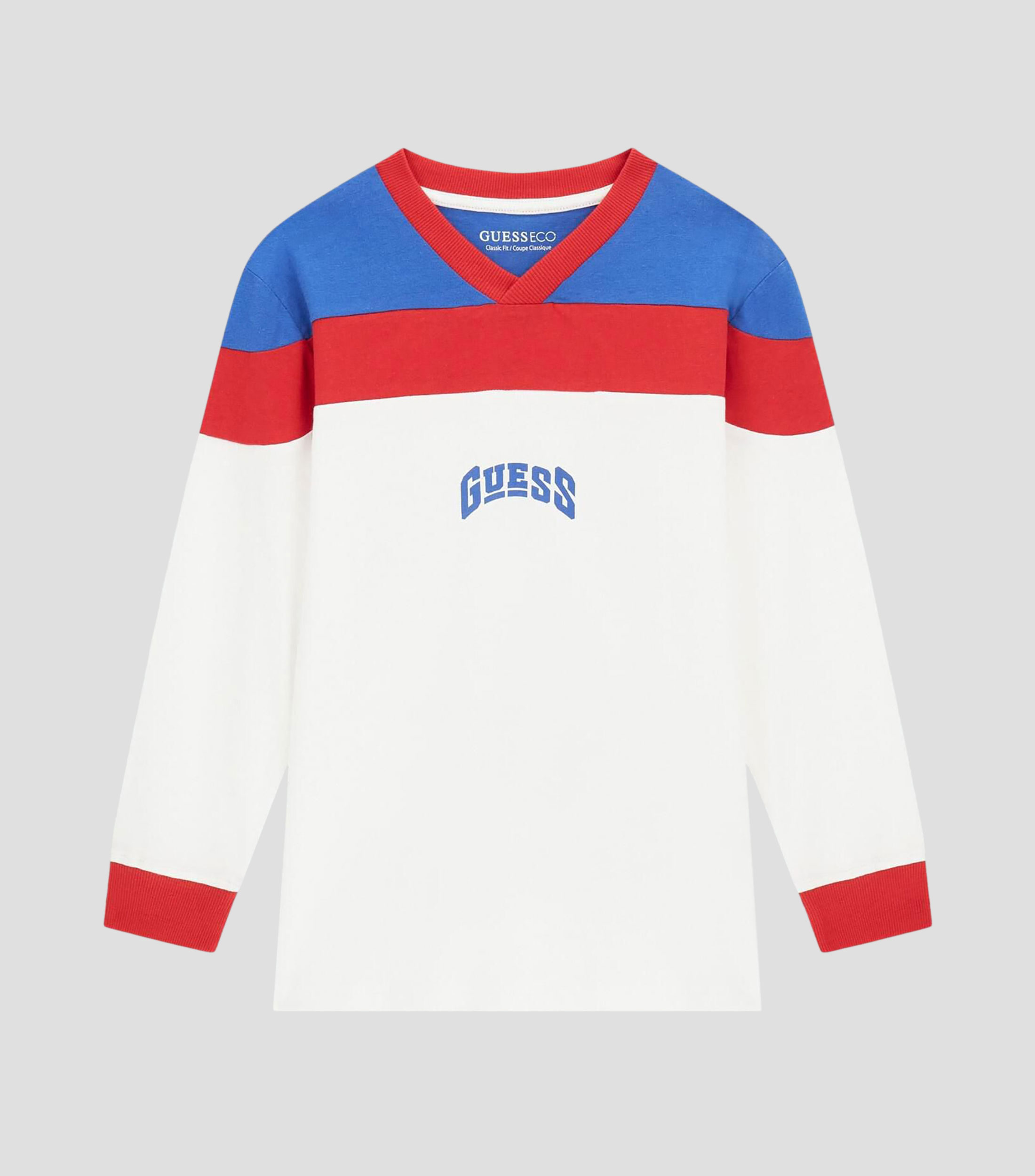 Playera cuello V manga larga con franjas Niño
