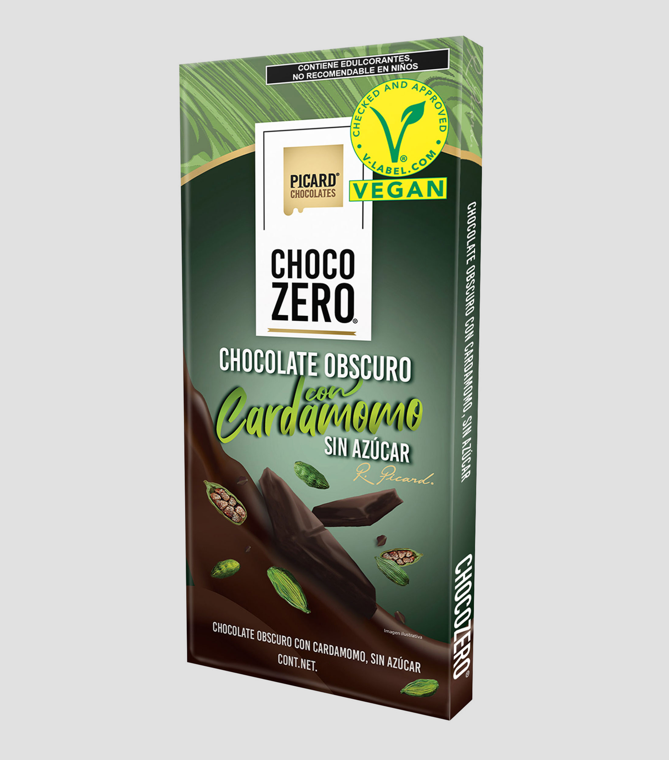 Barra De Chocolate Obscuro con cardamomo sin azúcar, 100 g