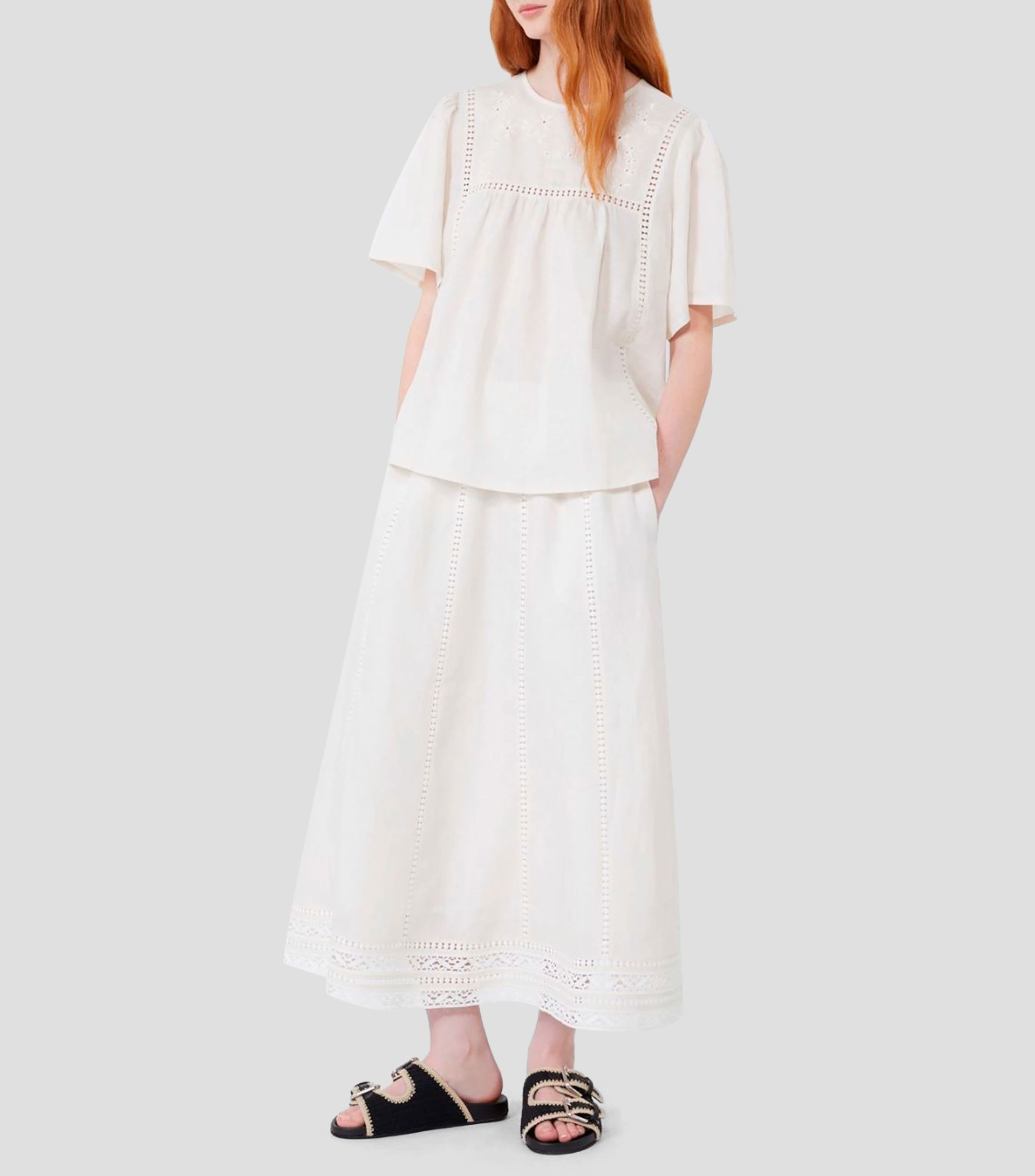Blusa bordado sólido manga corta Mujer