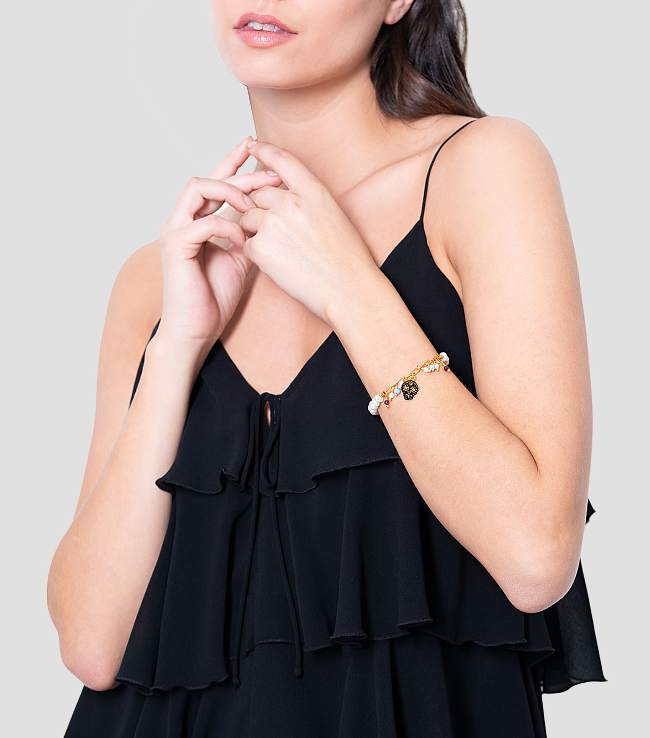 Brazalete Calavera con perlas Mujer