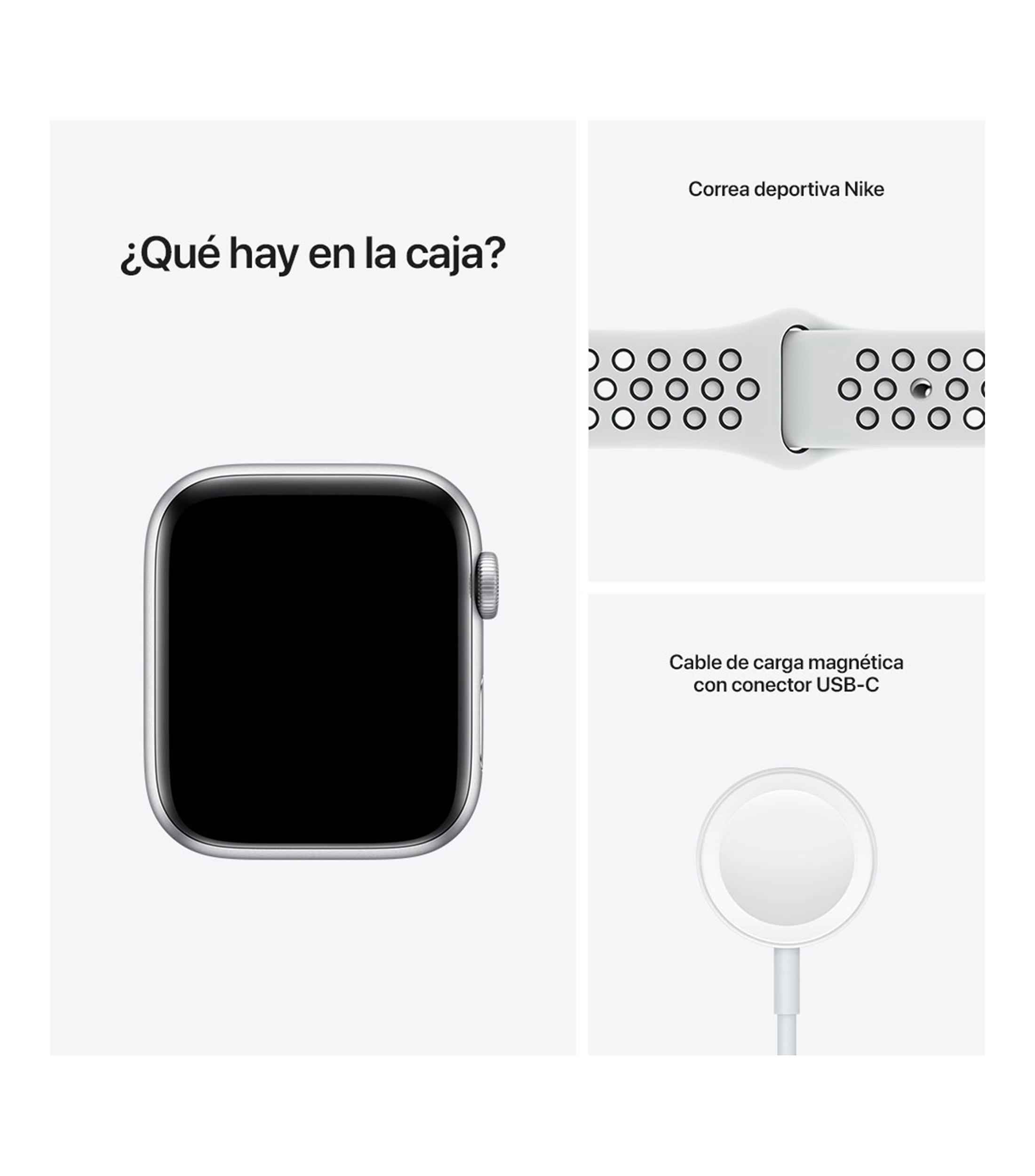 Apple Watch Nike SE (GPS ) - Caja de aluminio en plata de 44 mm - Correa Nike Sport platino puro-negra - Talla única