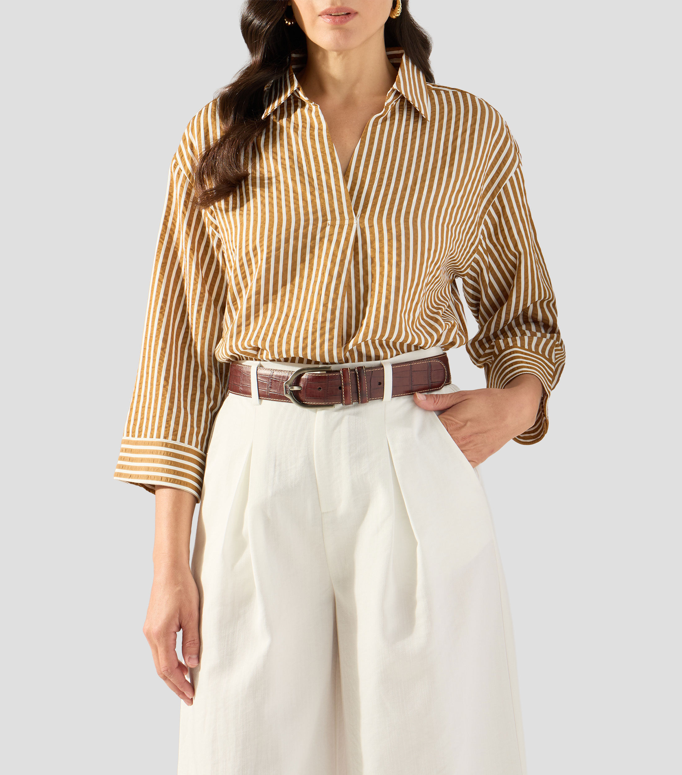 Blusa de rayas con manga larga Mujer