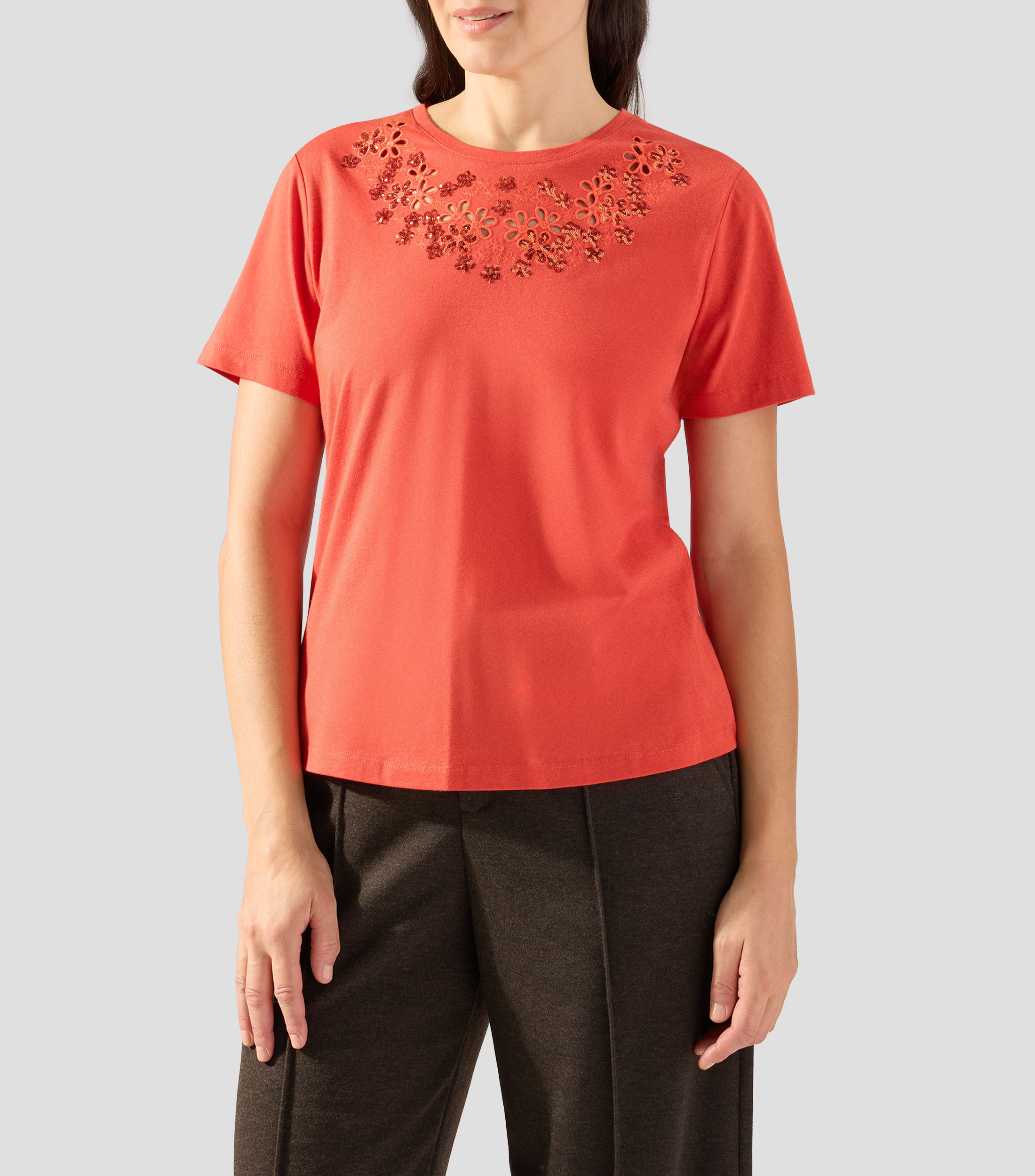 Playera cuello redondo manga corta sólida Mujer