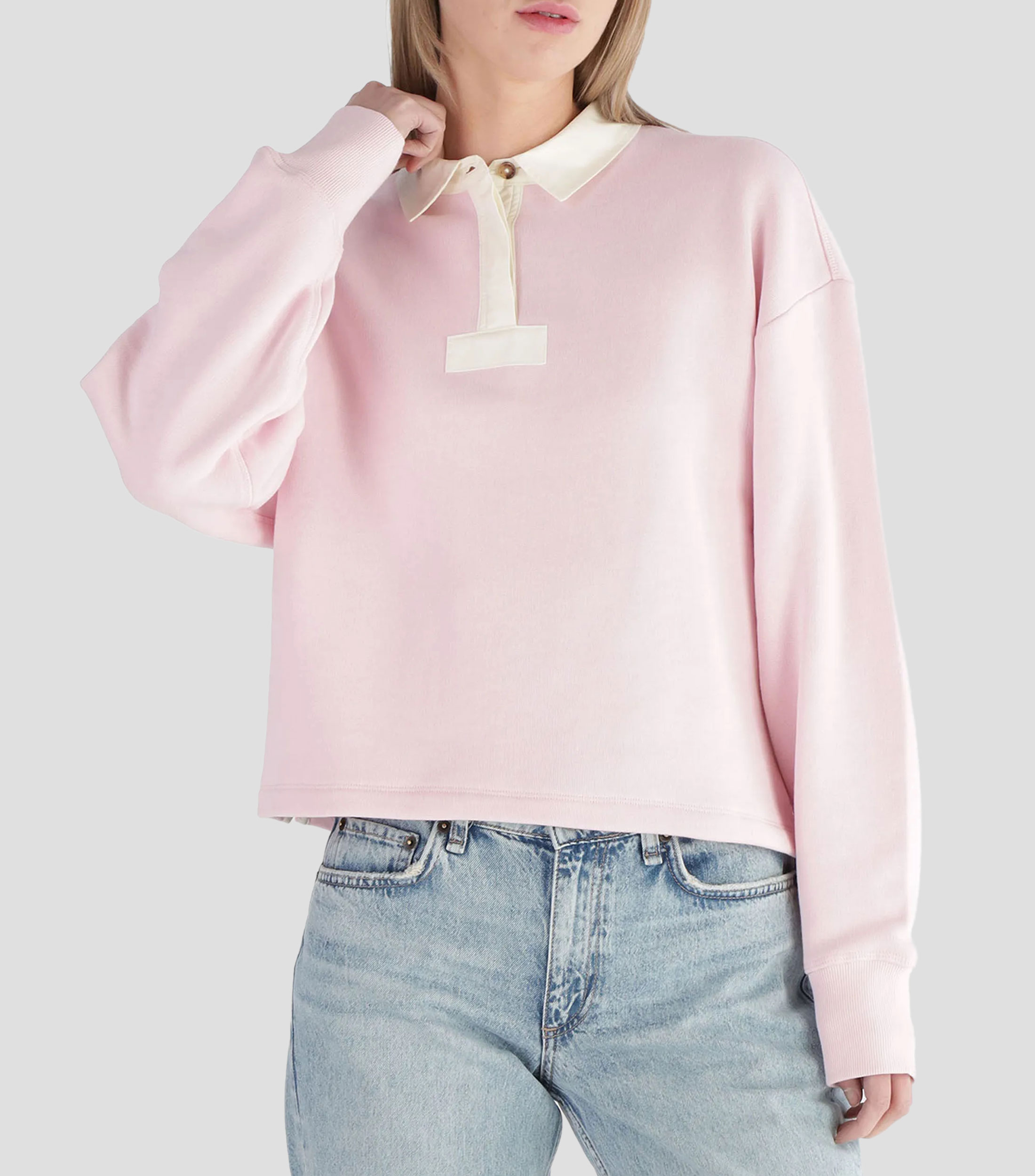 Playera tipo polo manga larga lisa Mujer