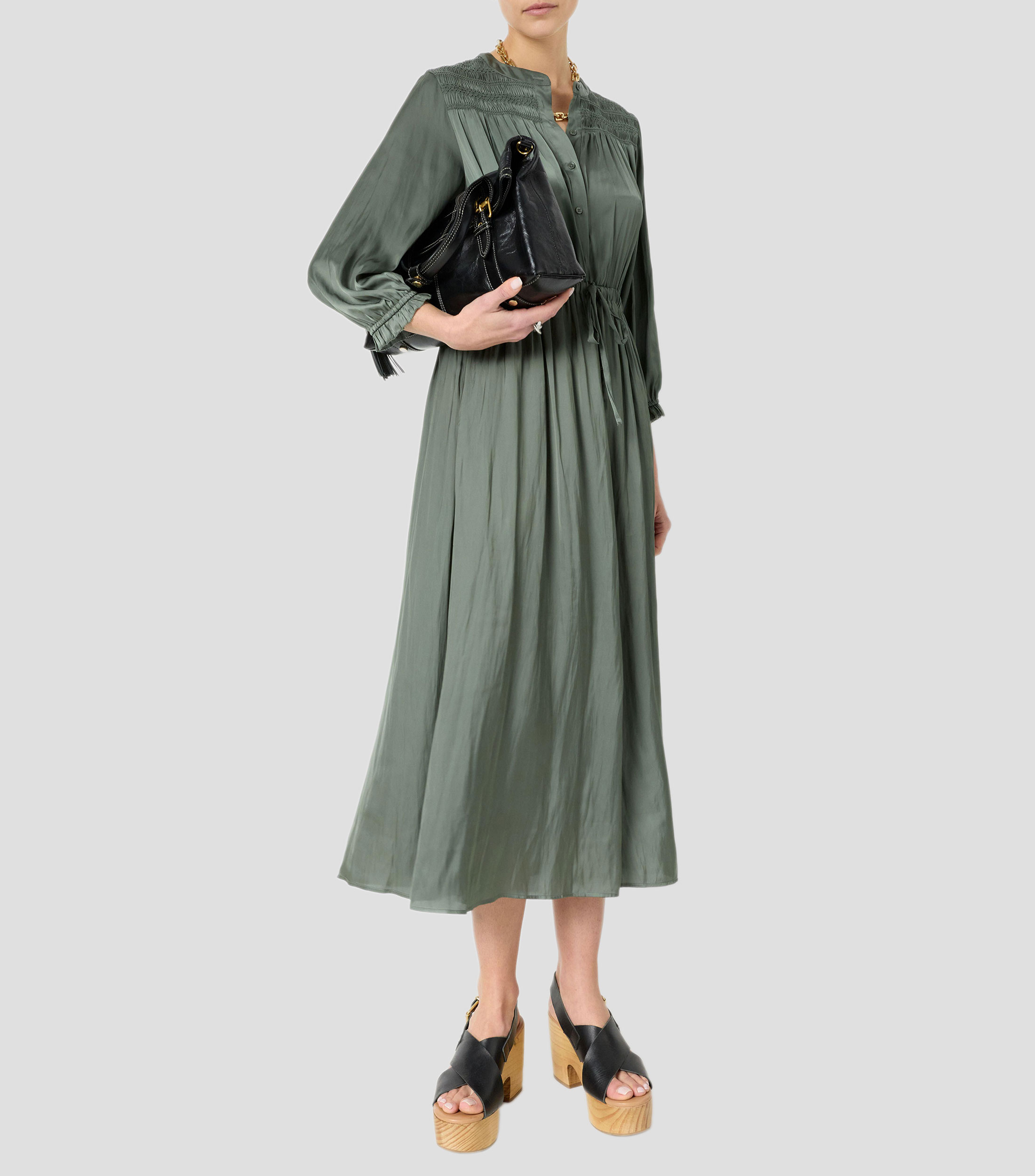 Vestido midi manga 3/4 liso Mujer