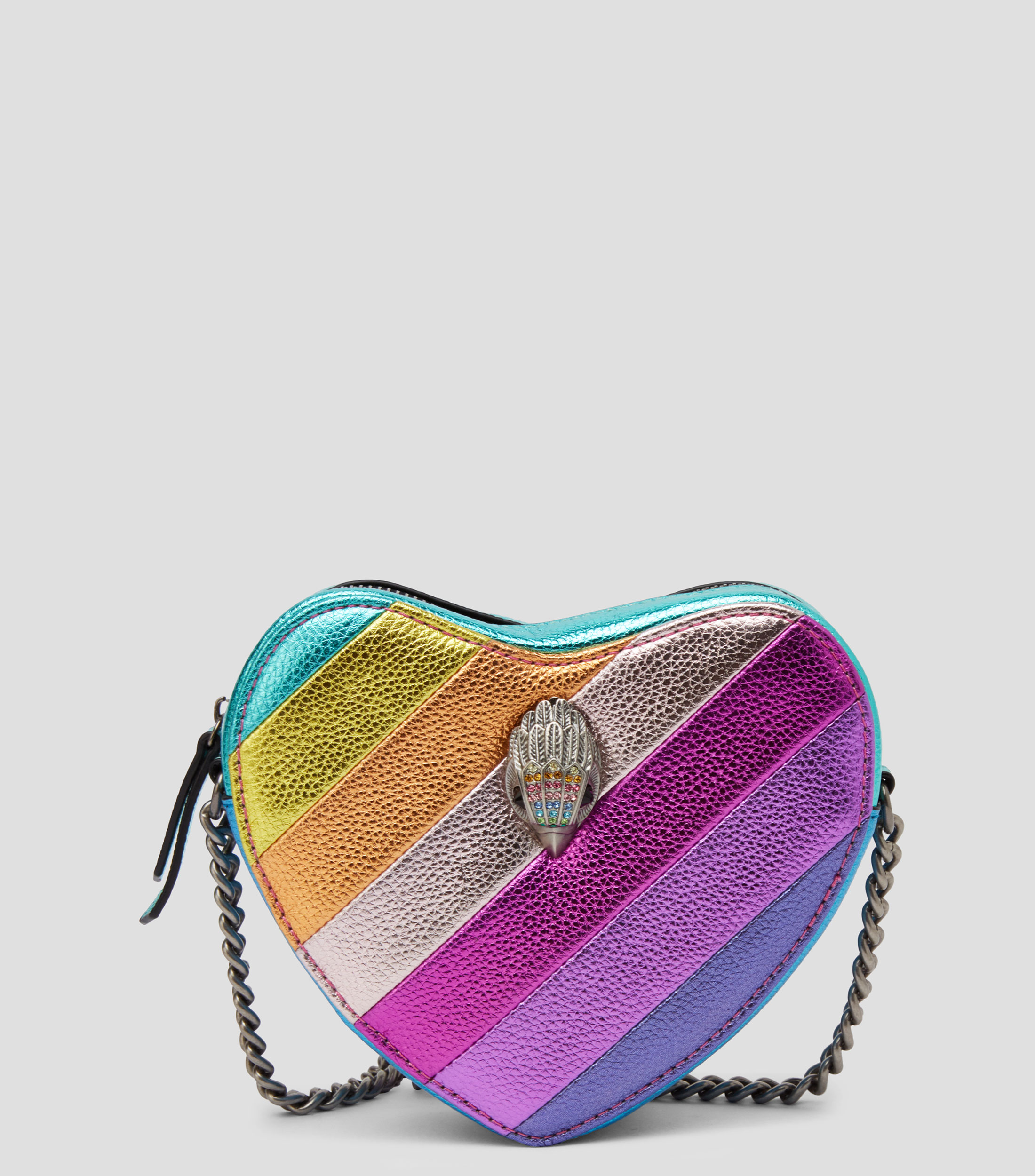 Bolsa crossbody en cuero con franjas Mujer