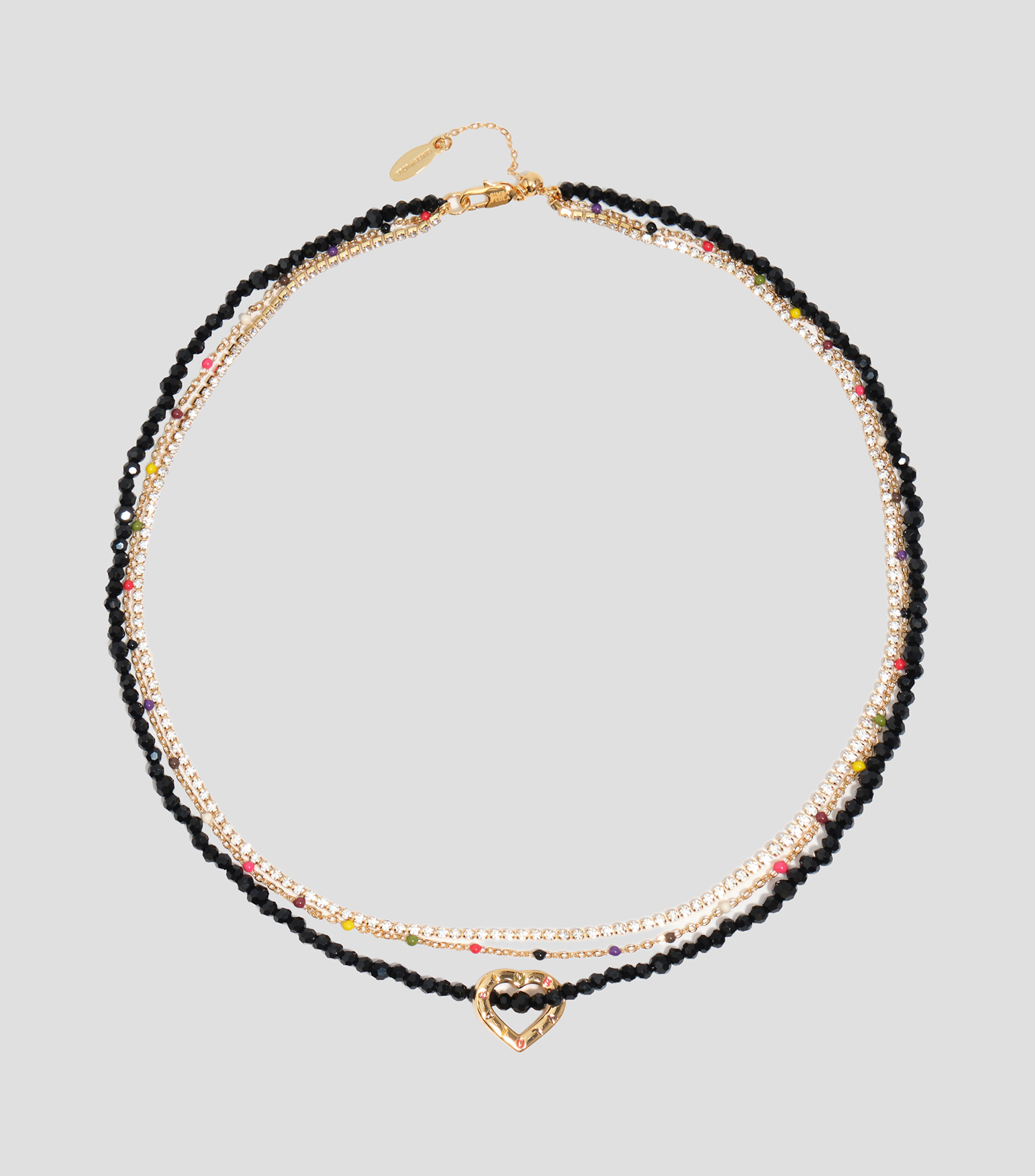 Collar doble cristales negros logo corazón Mujer