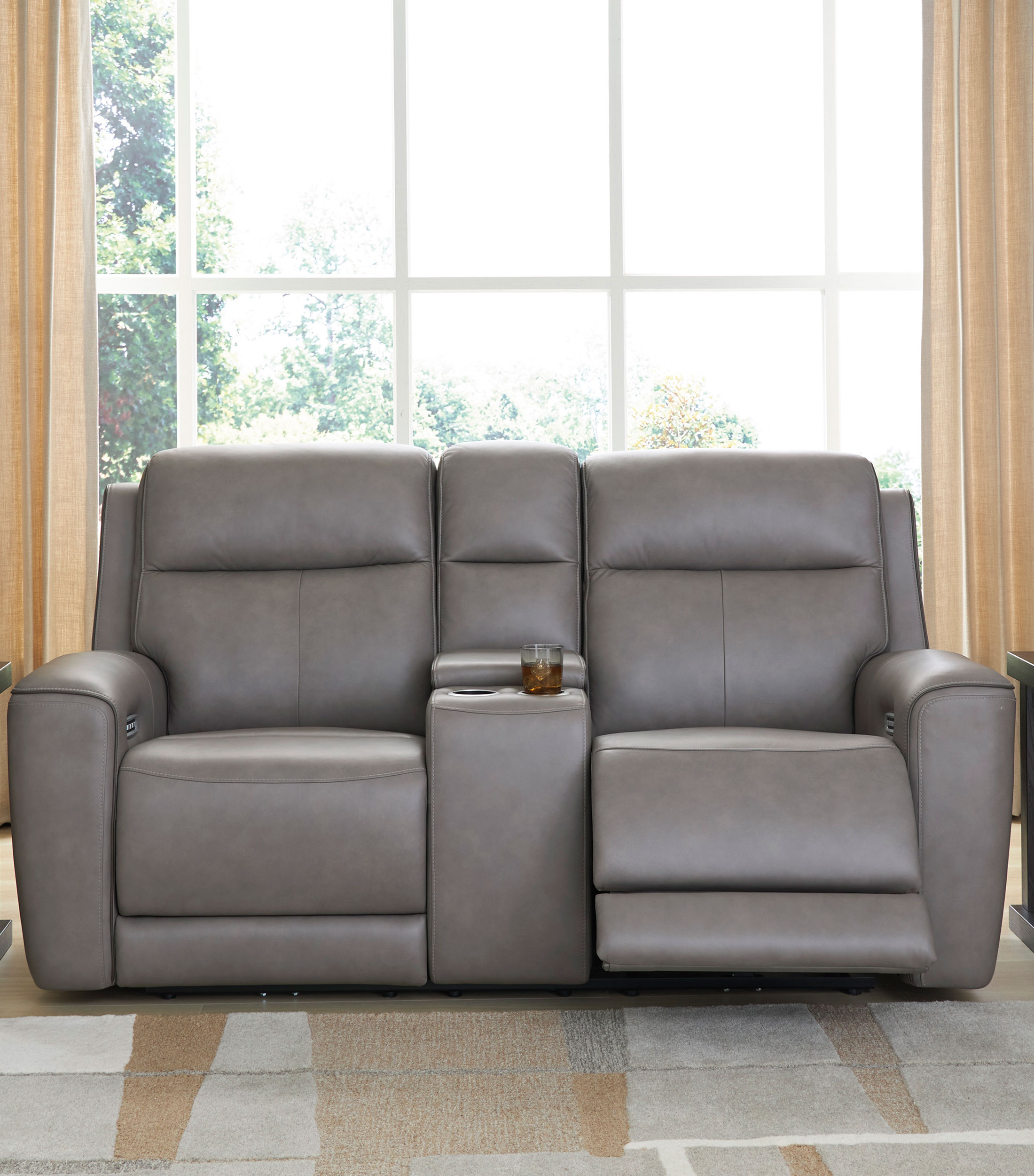 Loveseat reclinable eléctrico en piel Calmare Gris