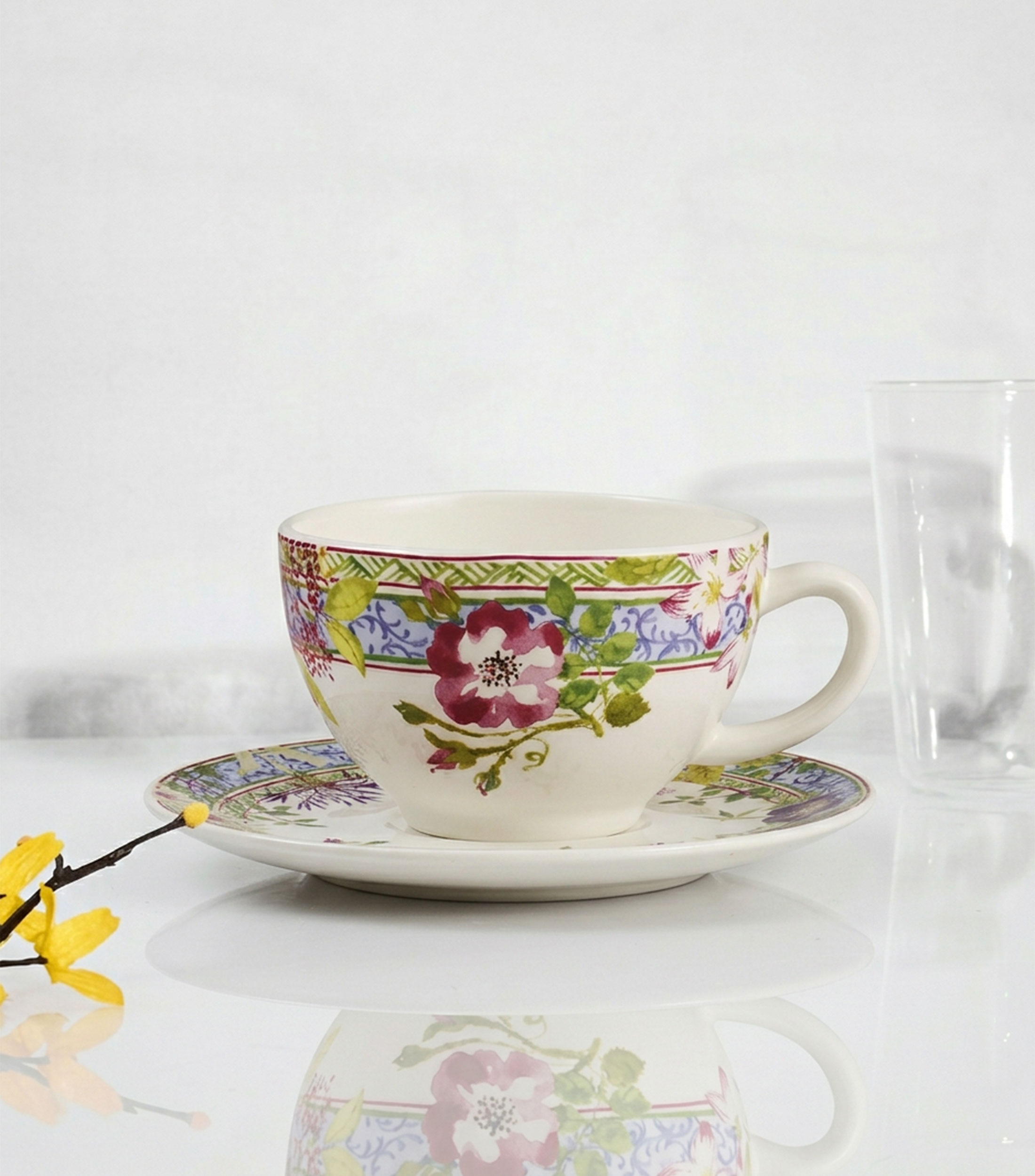 Set 2 tazas con 2 platos para desayuno Millefleurs pintado