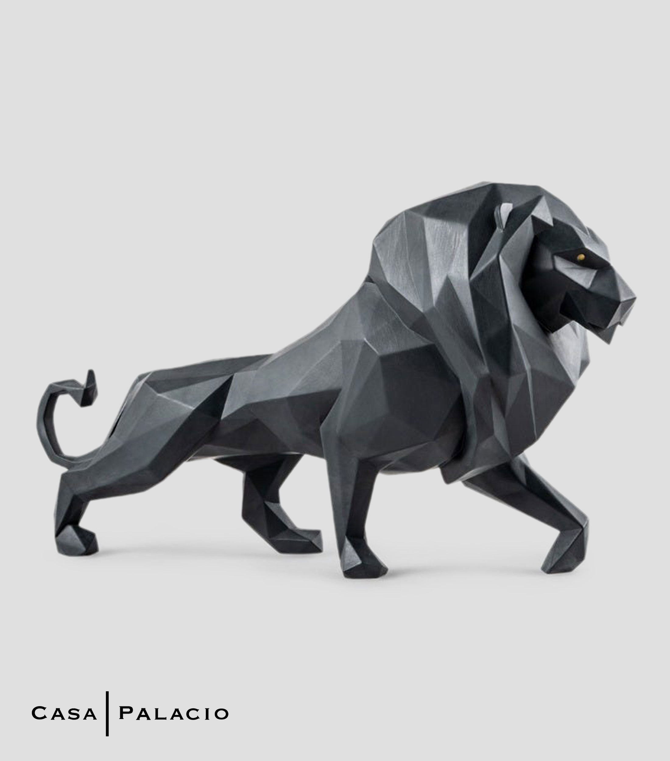 Figura decorativa León Negro Mate en porcelana