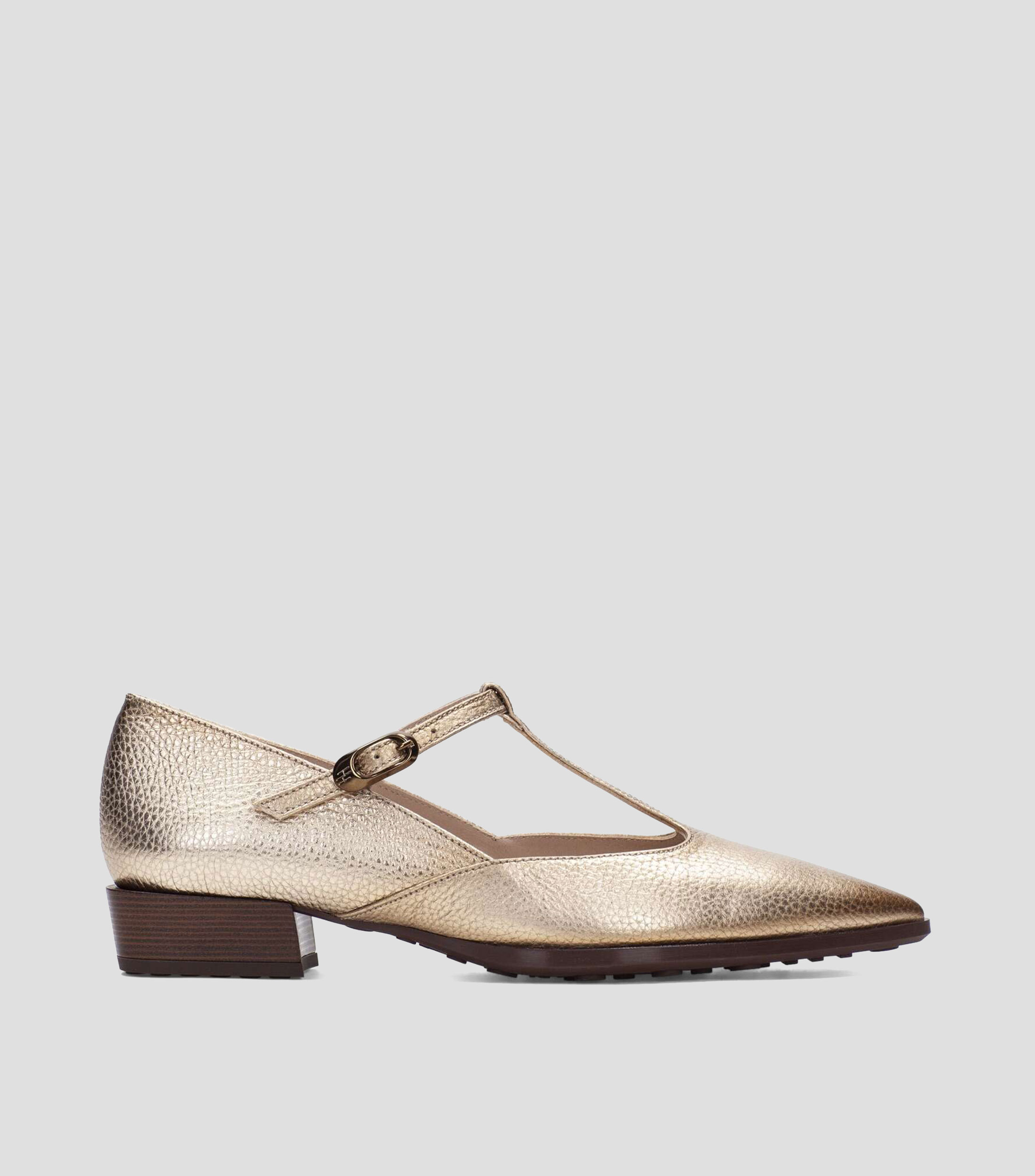 Flats Turín en piel con tacón bajo ancho Mujer