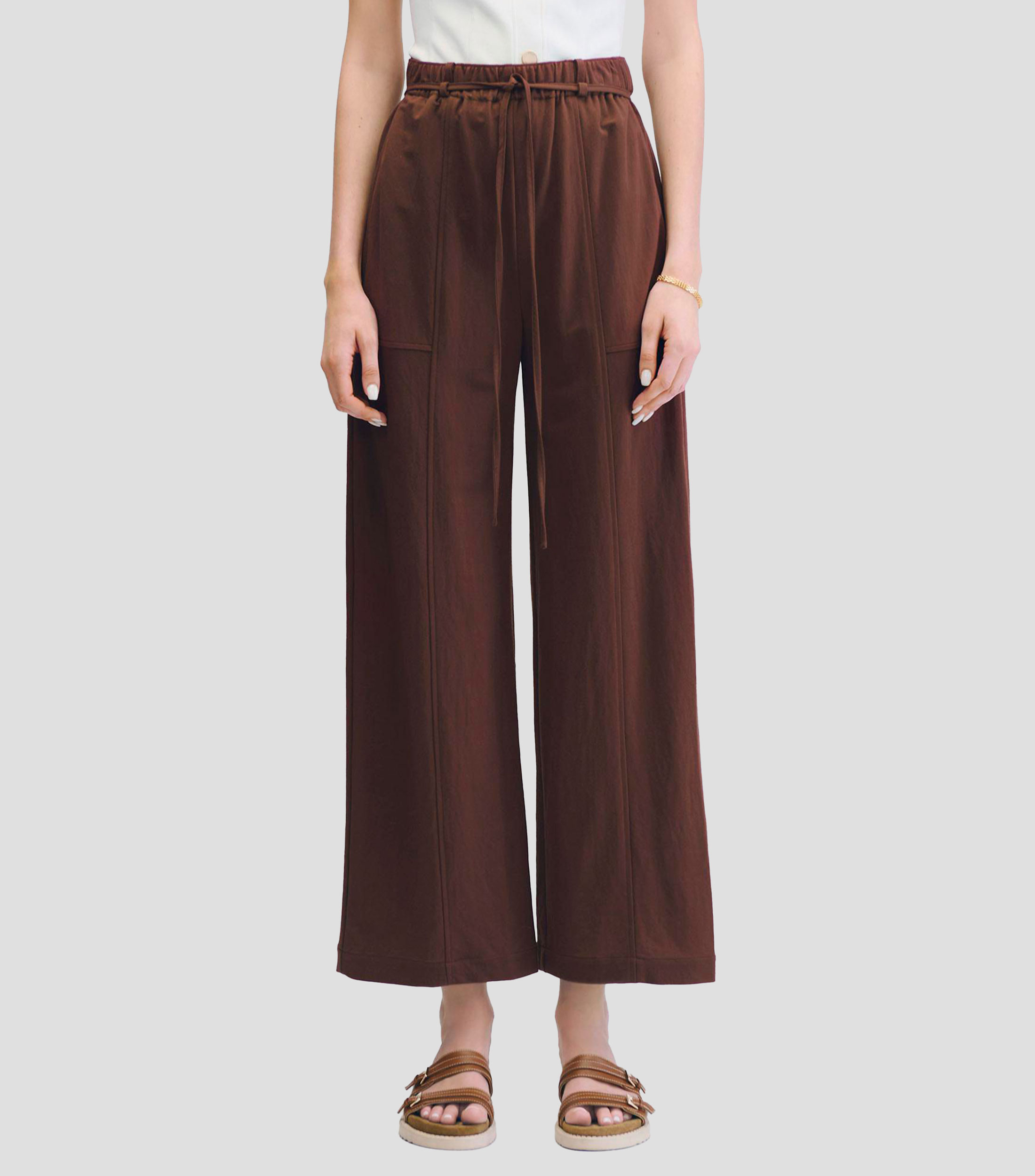 Pantalón Wideleg Tiro Alto Teja Pretina Enresortada con Jareta Mujer