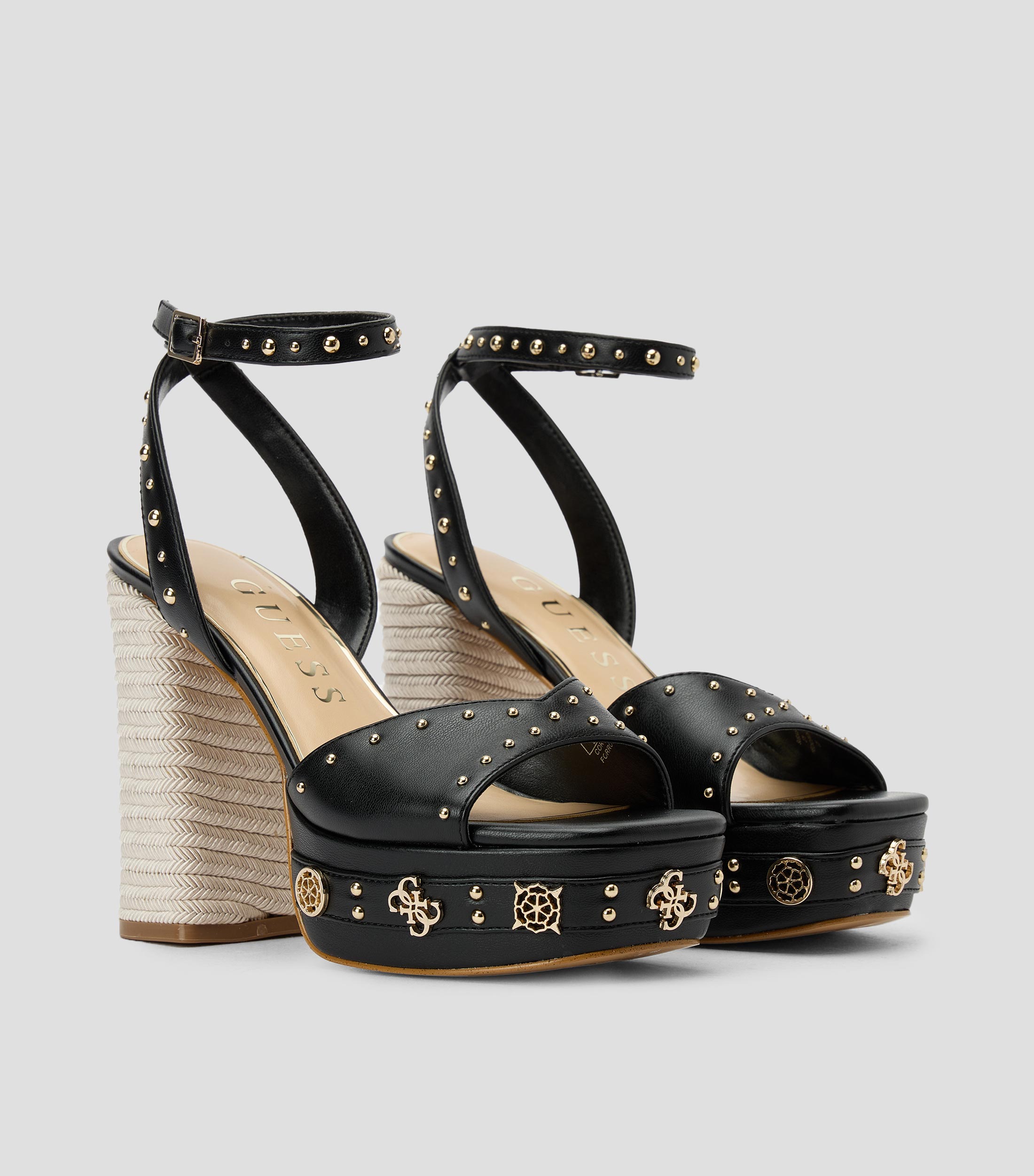 Sandalias tacón alto ancho remaches Mujer