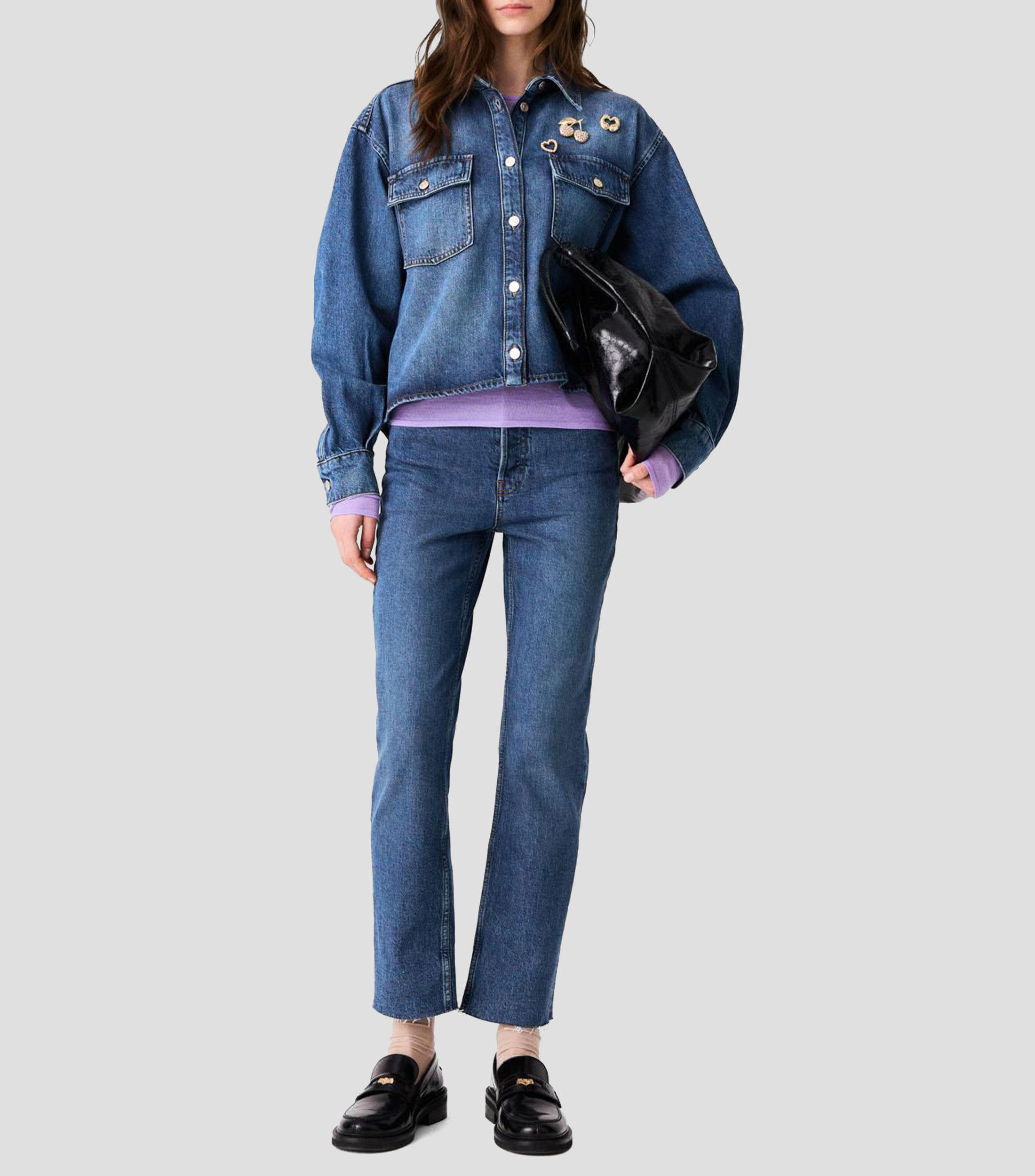 Camisa deslavada en mezclilla manga larga 126Cakima Mujer