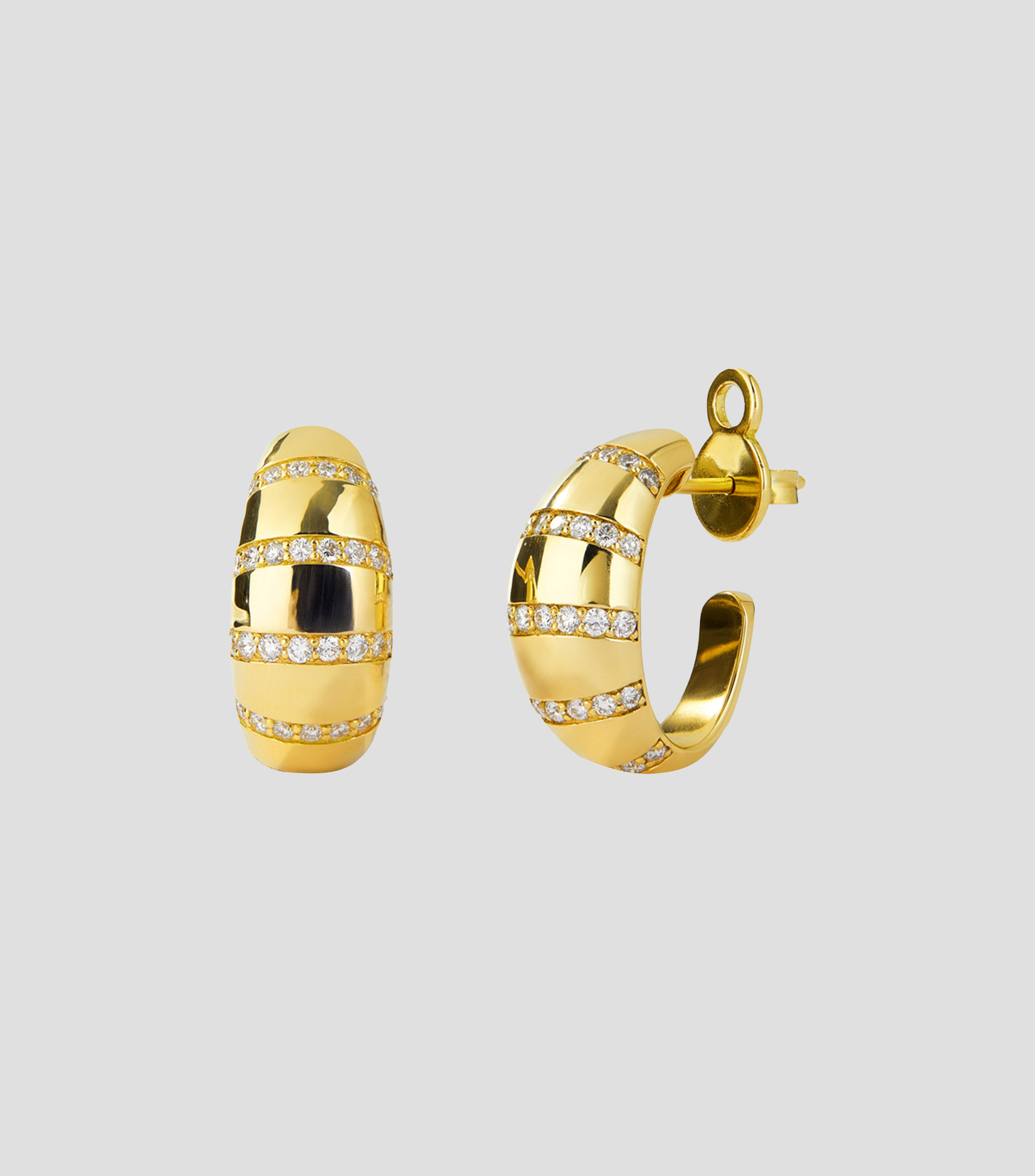 Aretes de aro en oro amarillo de 18 kilates con pavé de diamantes en talla brillante Mujer
