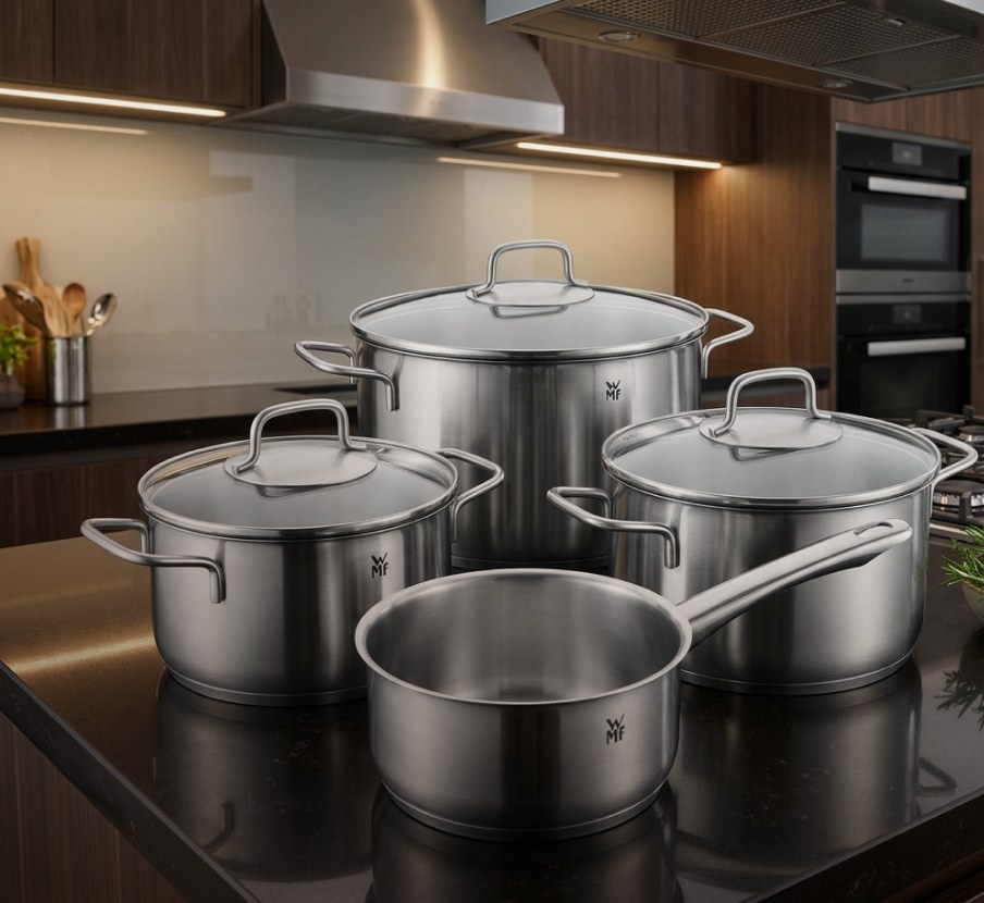 imagen de bateria de cocina plateada