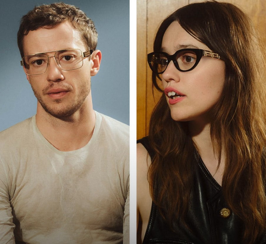 Imagen de un hombre y una mujer usando lentes oftalmicos de la marca VERSACE, LENTES