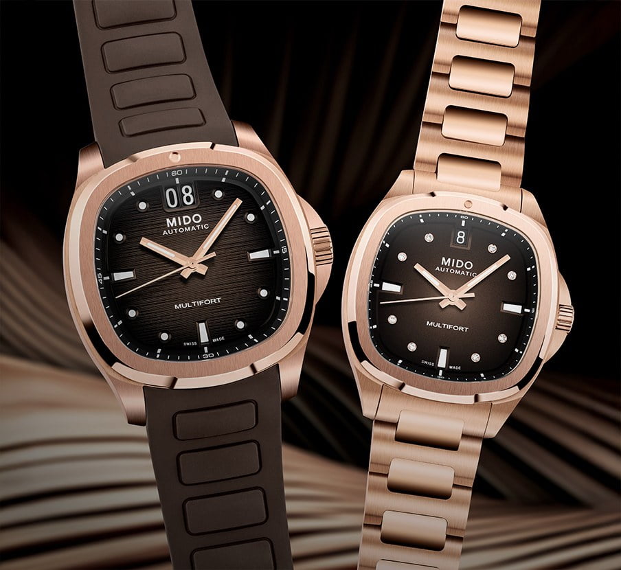 imagen de dos relojes color cobre de la marca MIDO