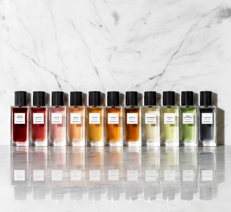 Imagen de varios perfumes de la coleccion Vestiaire. YVES-SAINT-LAURENT