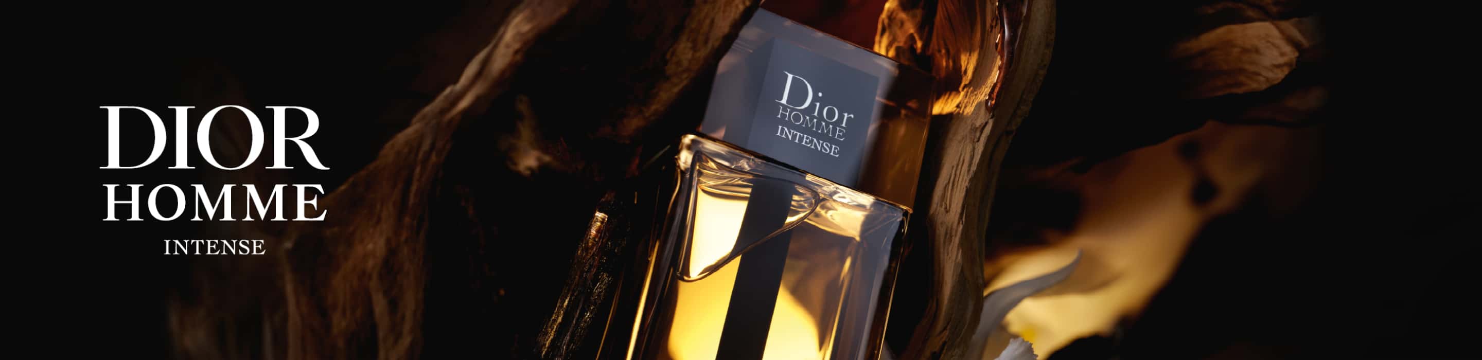 Imagen de botella de perfume dior homme intense de tapa negra y color ambar. DIOR