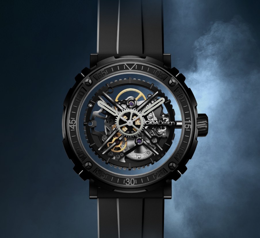 imagen de reloj negro con detalles azules de la marca CIGA DESIGN
