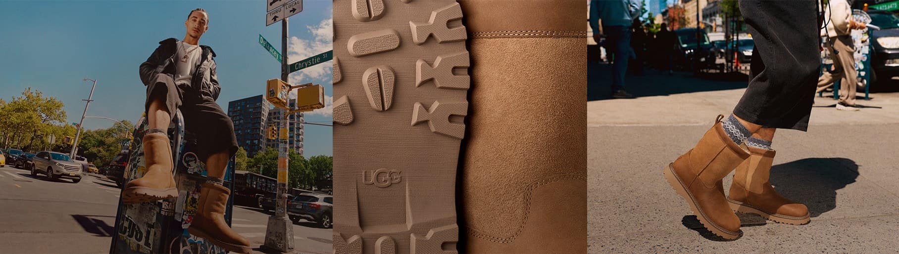 Imagen de hombre con botas cafes UGG