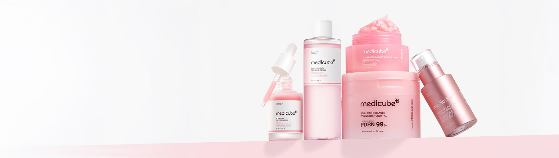 imagen de de varios productos de la linea PDRN LINE de la marca MEDICUBE 