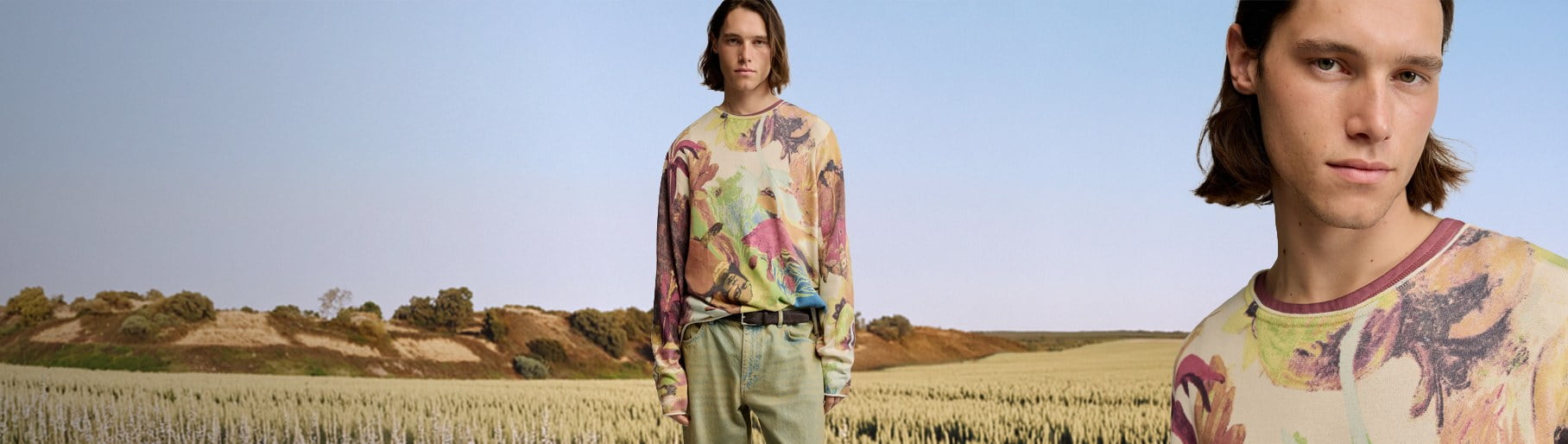 Imagen de un hombre con pants verde con cafe de la marca DESIGUAL