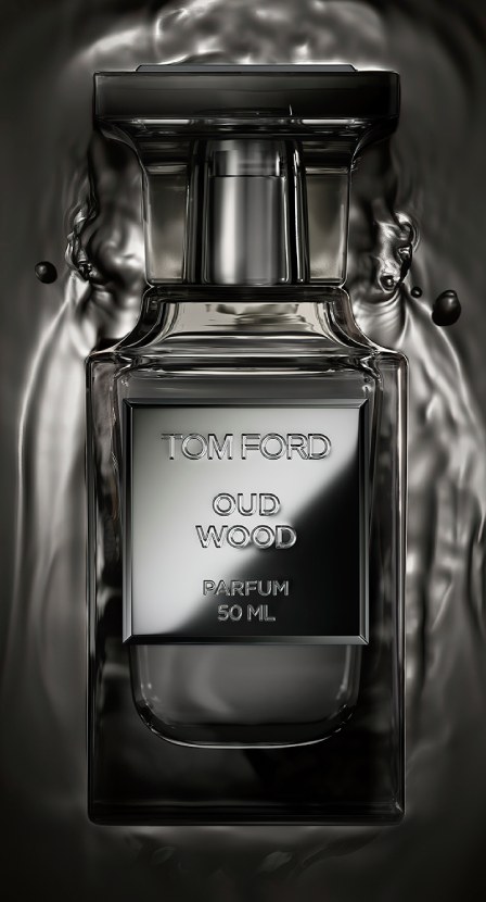 imagen de un fraaco de perfume OUD WOOD color negro de la marca TOM FORD