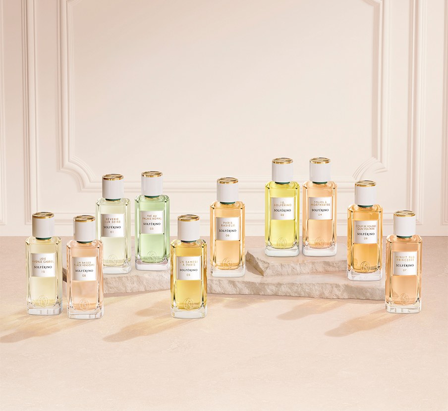 Imagen de varios frascos de perfume de colores de la marca SOLFERINO