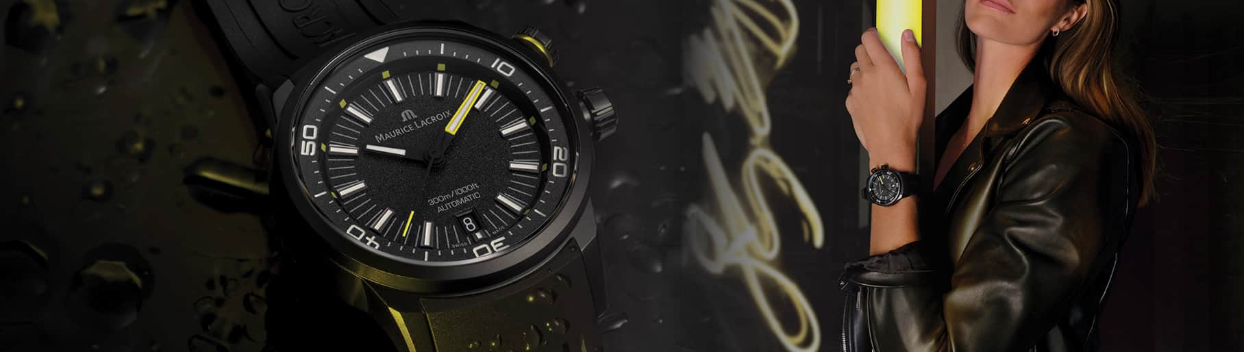 imagen de reloj negro con detalles amarillos de la marca MAURICE LACROIX