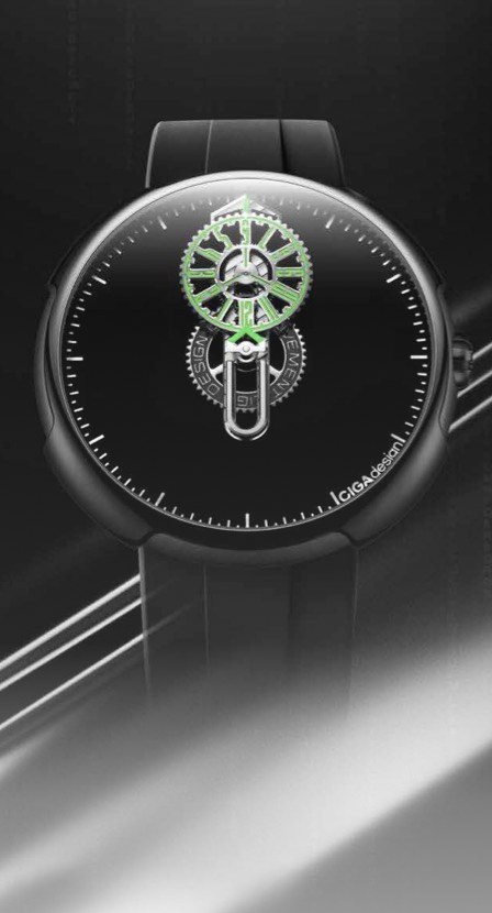 imagen de reloj negro con detalles verdes de la marca CIGA DESIGN
