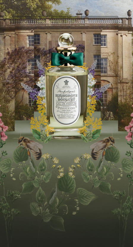 imagen de botella de locion verde con moño verde PENHALIGONS