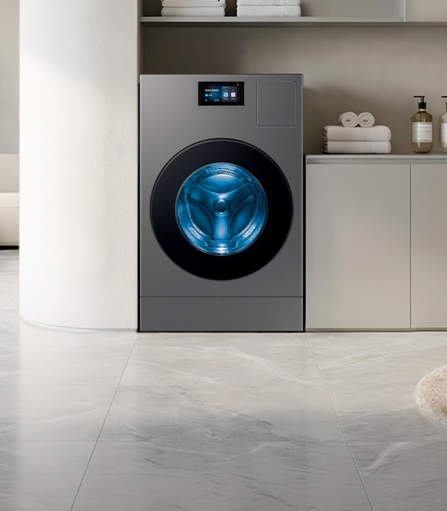 Imagen de lavadora gris de la marca samsung