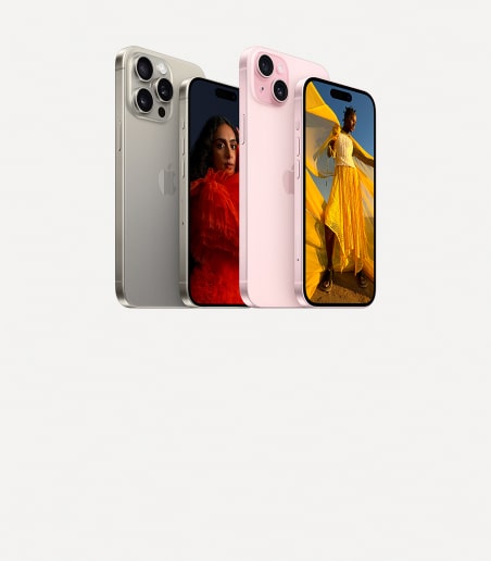 imagen de cuatro iphones dos plateados y dos rosas , APPLE