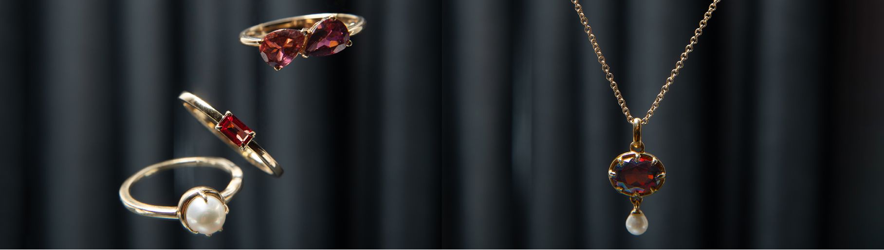 imagen de anillos dorados con rojo la marca EUGENIA