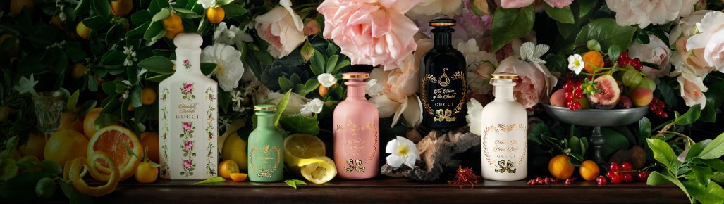 Imagen de 5 boltellas de distintos colores de la marca GUCCI BLOOM de la marca GUCCI, GUCCI