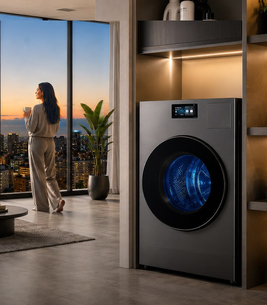 imagen de lavadora gris con negro de la marca SAMSUNG