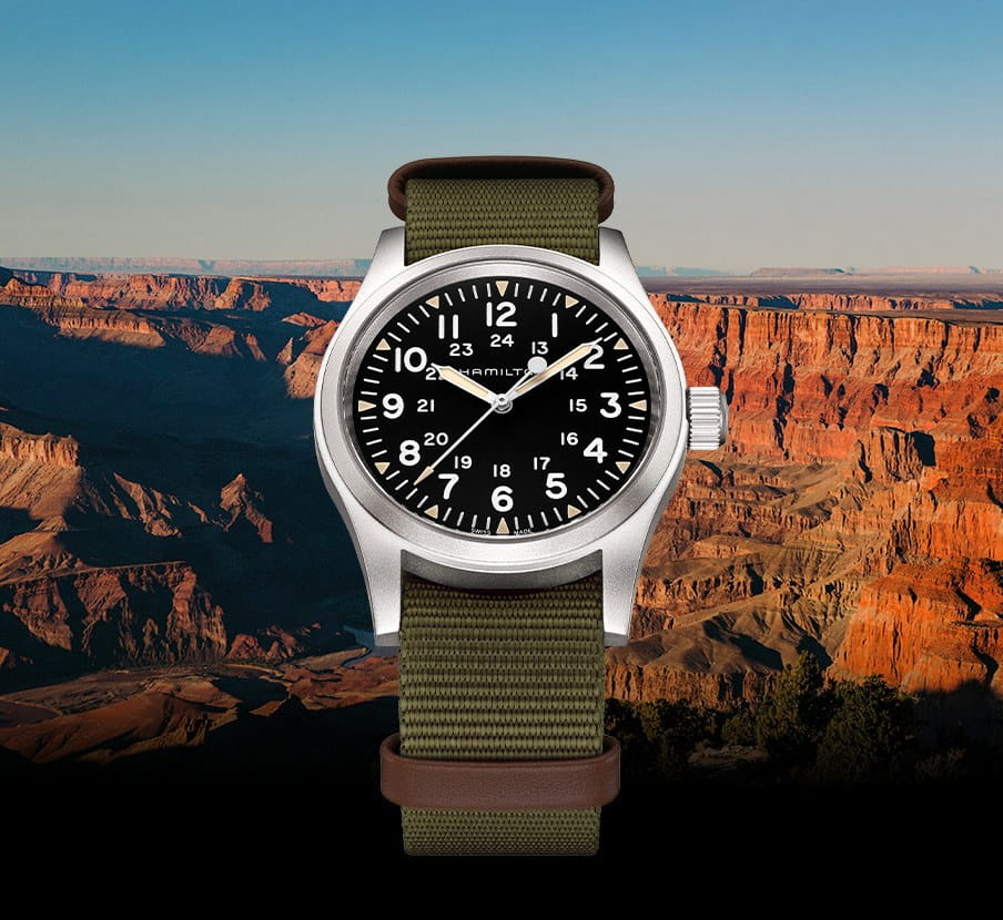 imagen de reloj color plata con verde, HAMILTON